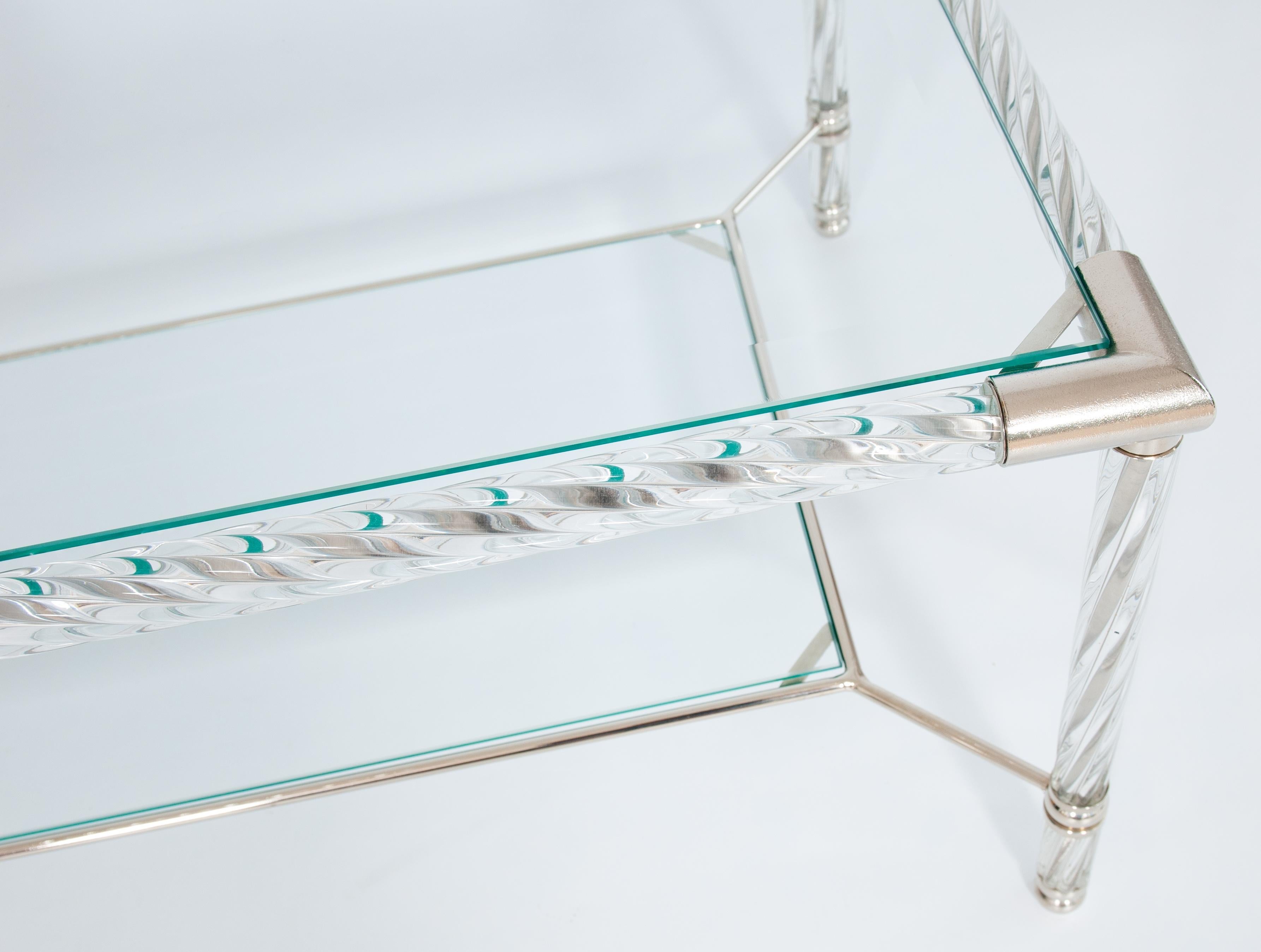 Mesa de centro de cristal de Murano transparente y cromo de Giovanni Dalla Fina, años 70 en venta 2
