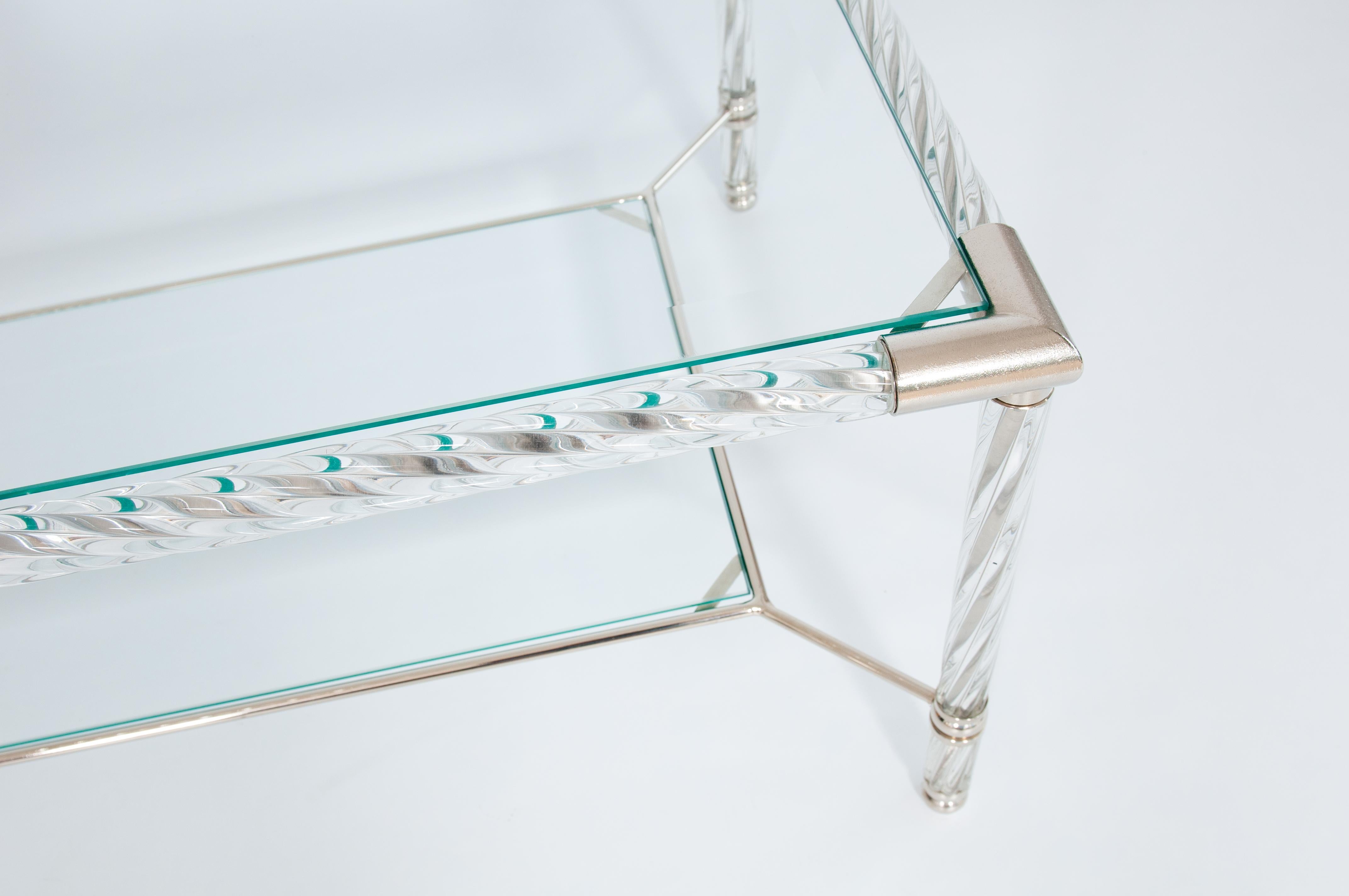 Mesa de centro de cristal de Murano transparente y cromo de Giovanni Dalla Fina, años 70 en venta 3