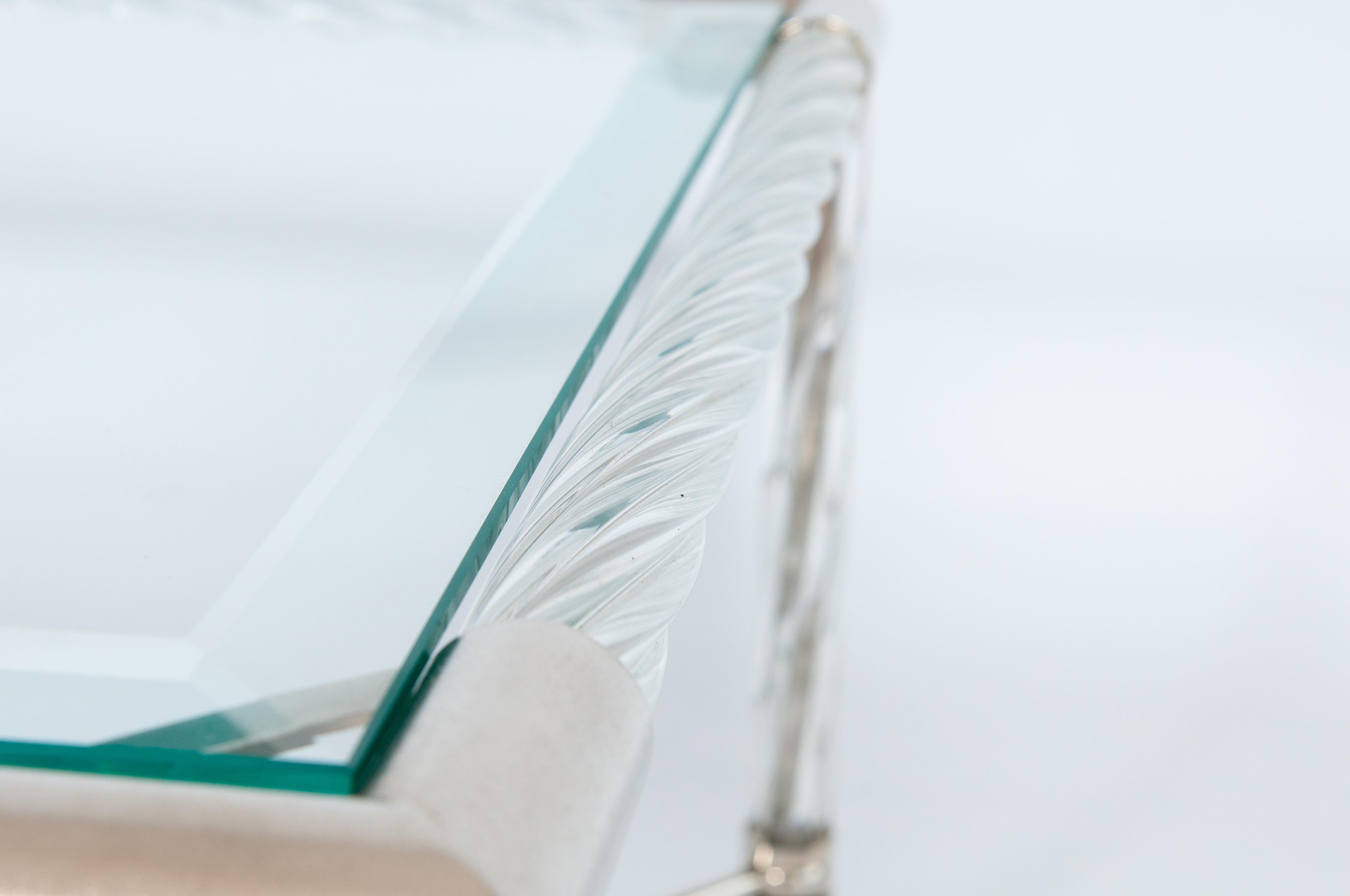 Mesa de centro de cristal de Murano transparente y cromo de Giovanni Dalla Fina, años 70 en venta 7