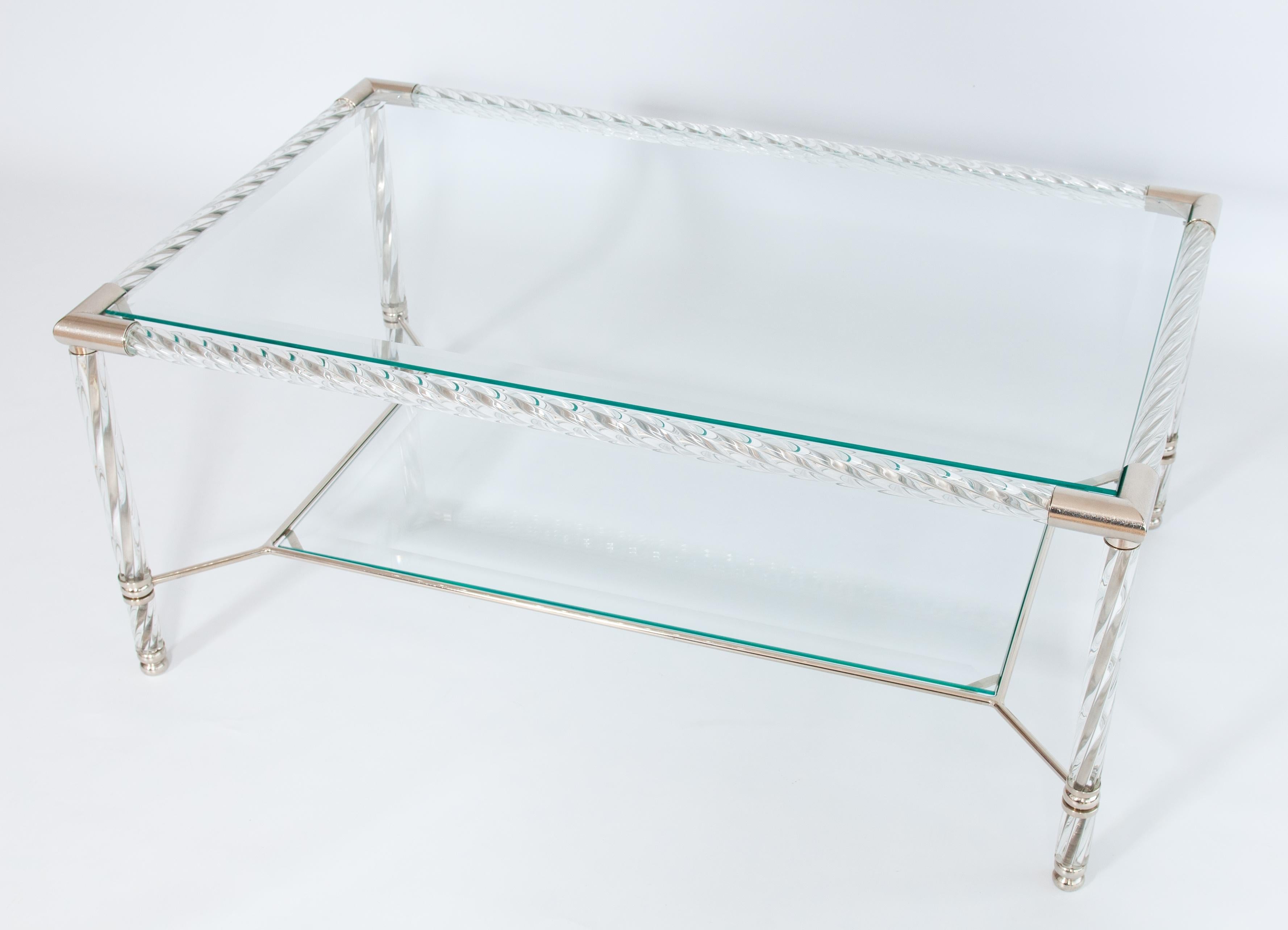 Mesa de centro de cristal de Murano transparente y cromo de Giovanni Dalla Fina, años 70 en venta 11