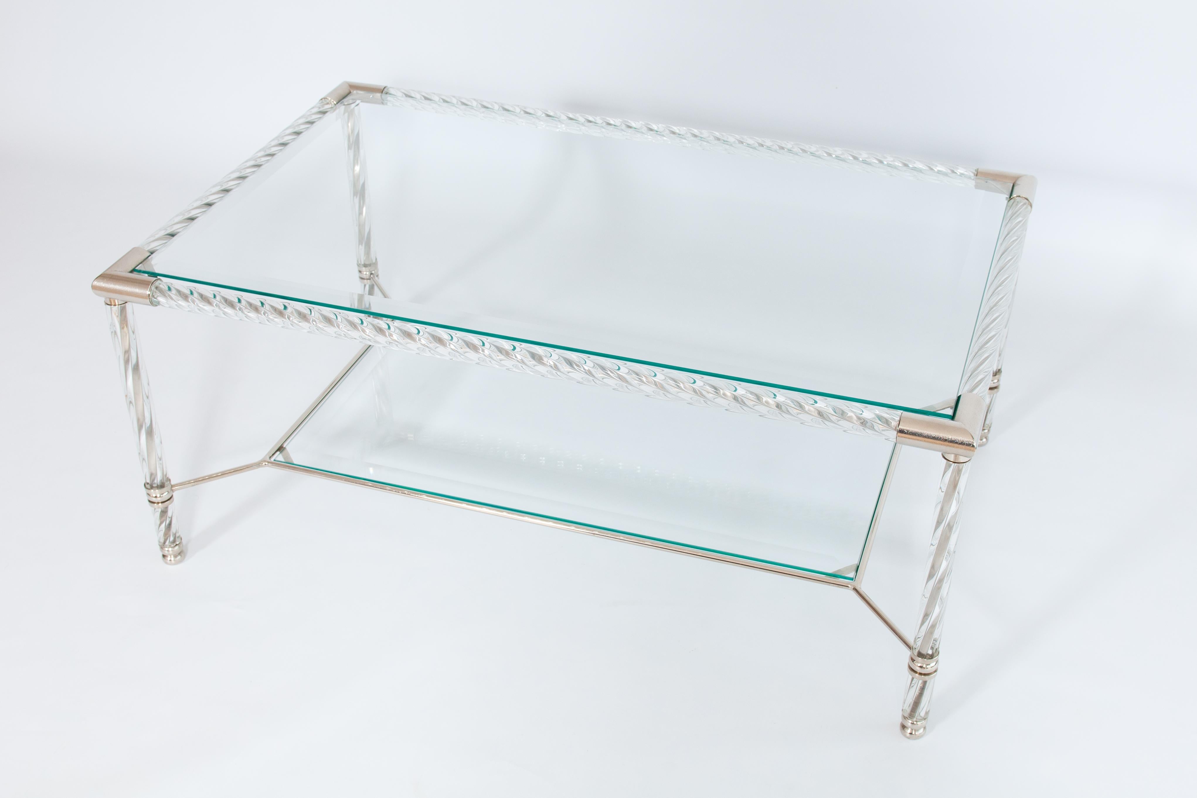 Mesa de centro de cristal de Murano transparente y cromo de Giovanni Dalla Fina, años 70 en venta 12