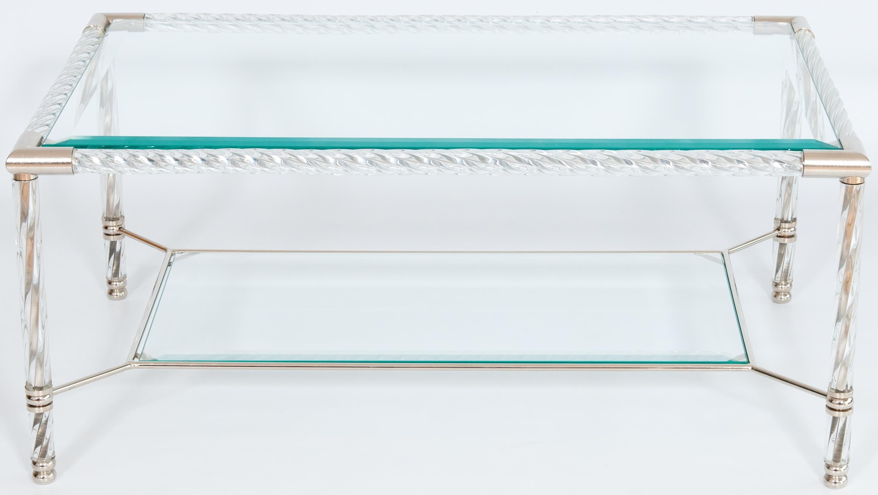 Mesa de centro de cristal de Murano transparente y cromo de Giovanni Dalla Fina, años 70 Moderno de mediados de siglo en venta