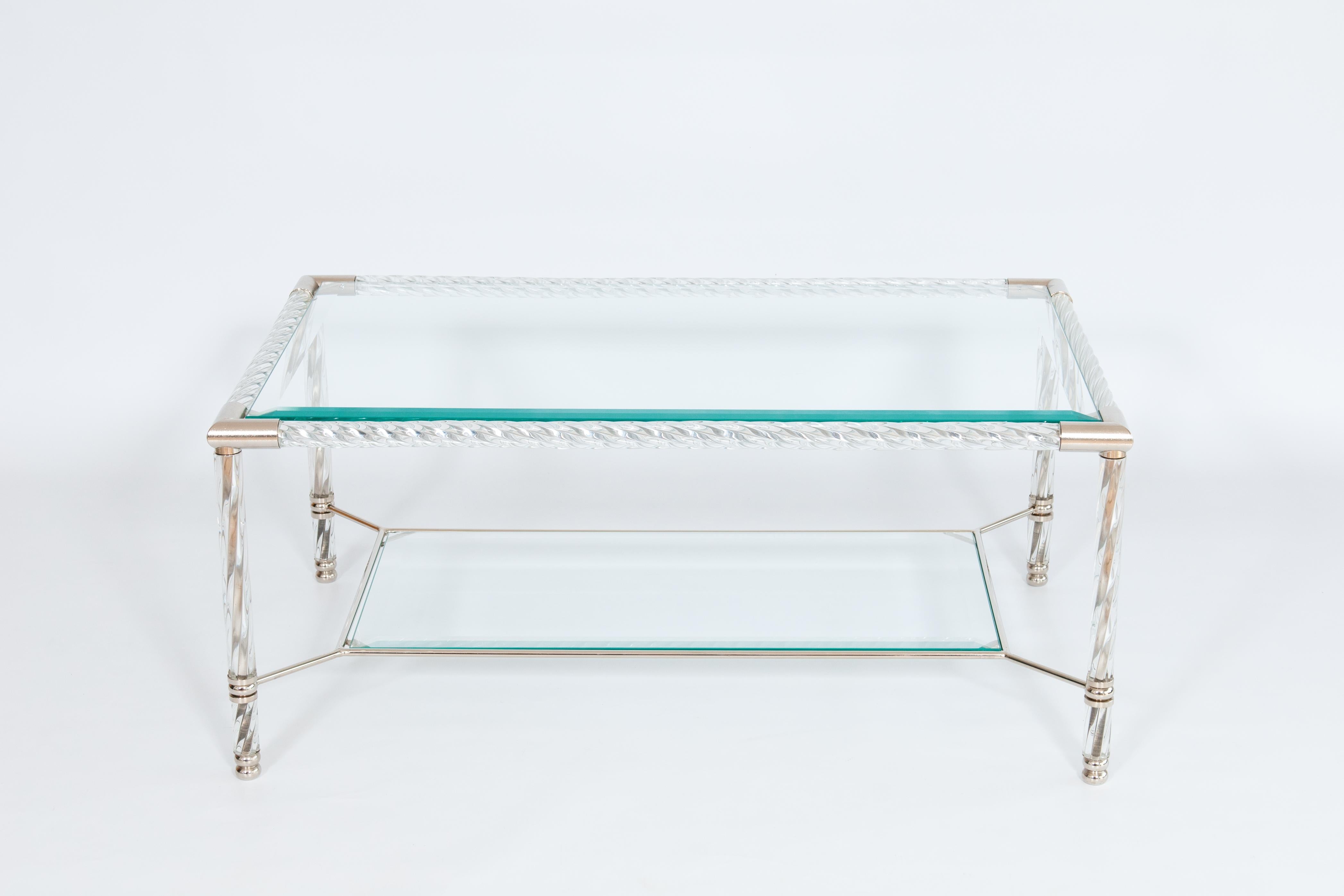 Mesa de centro de cristal de Murano transparente y cromo de Giovanni Dalla Fina, años 70 Italiano en venta