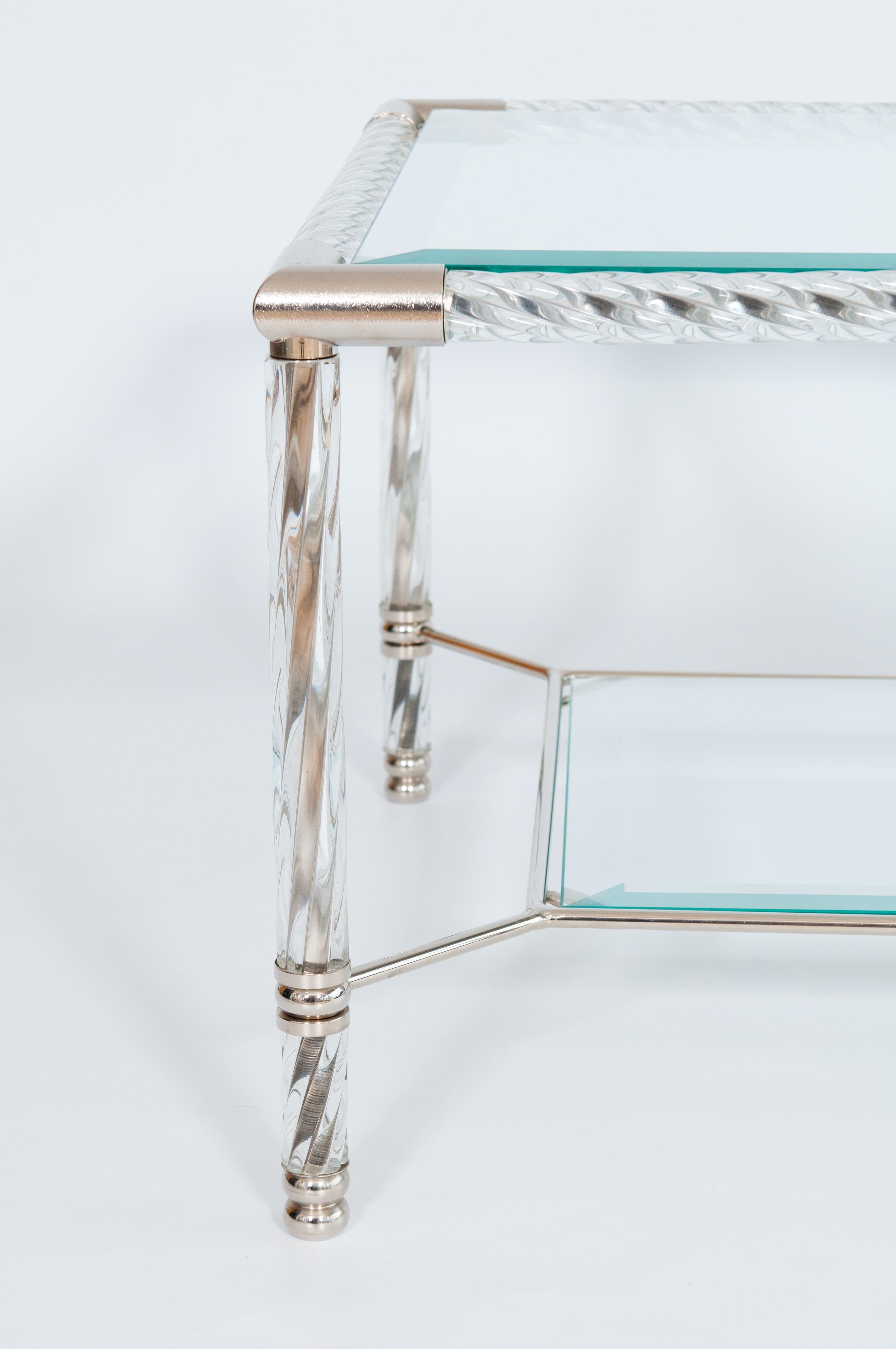 Mesa de centro de cristal de Murano transparente y cromo de Giovanni Dalla Fina, años 70 Hecho a mano en venta