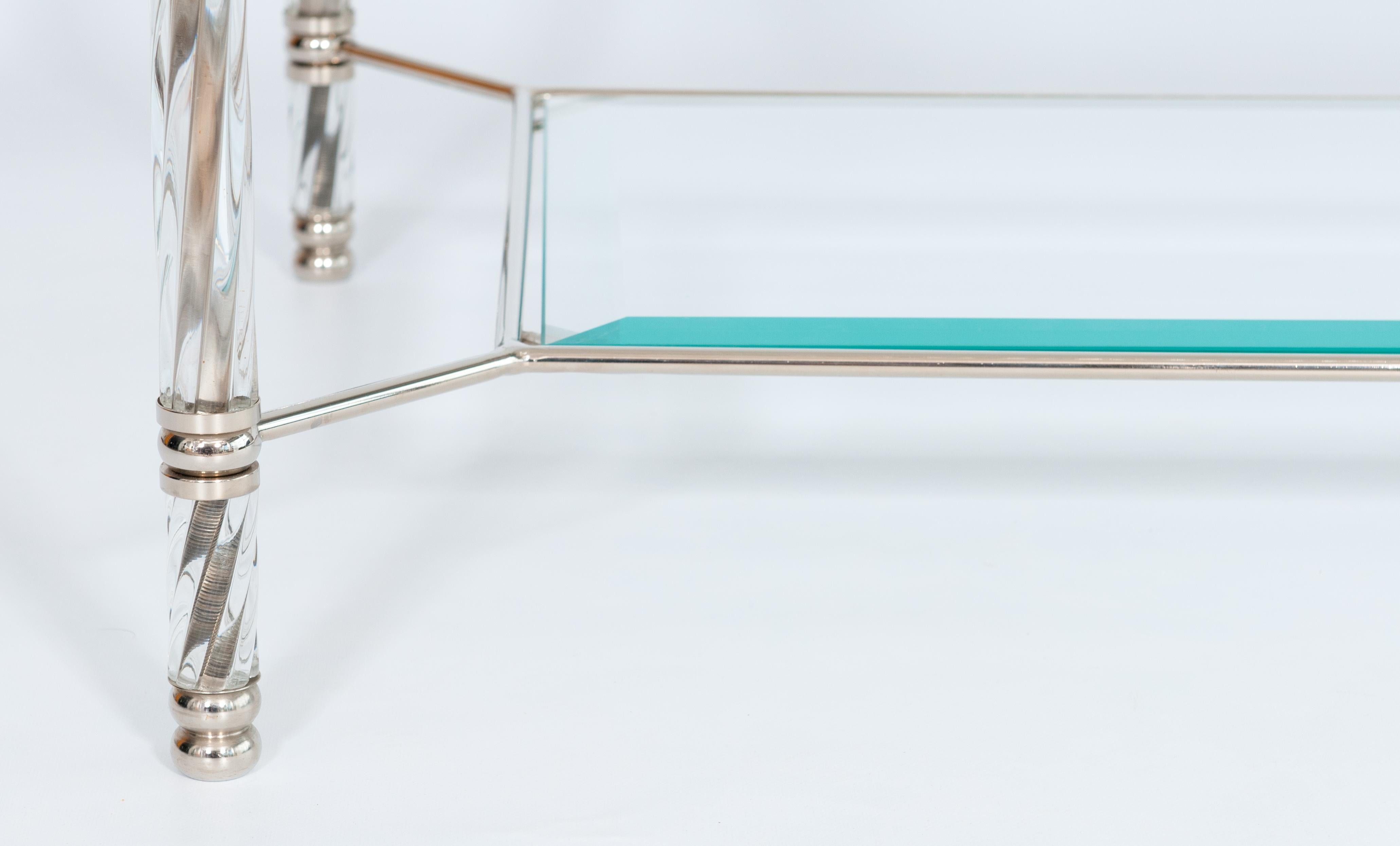 Mesa de centro de cristal de Murano transparente y cromo de Giovanni Dalla Fina, años 70 finales del siglo XX en venta