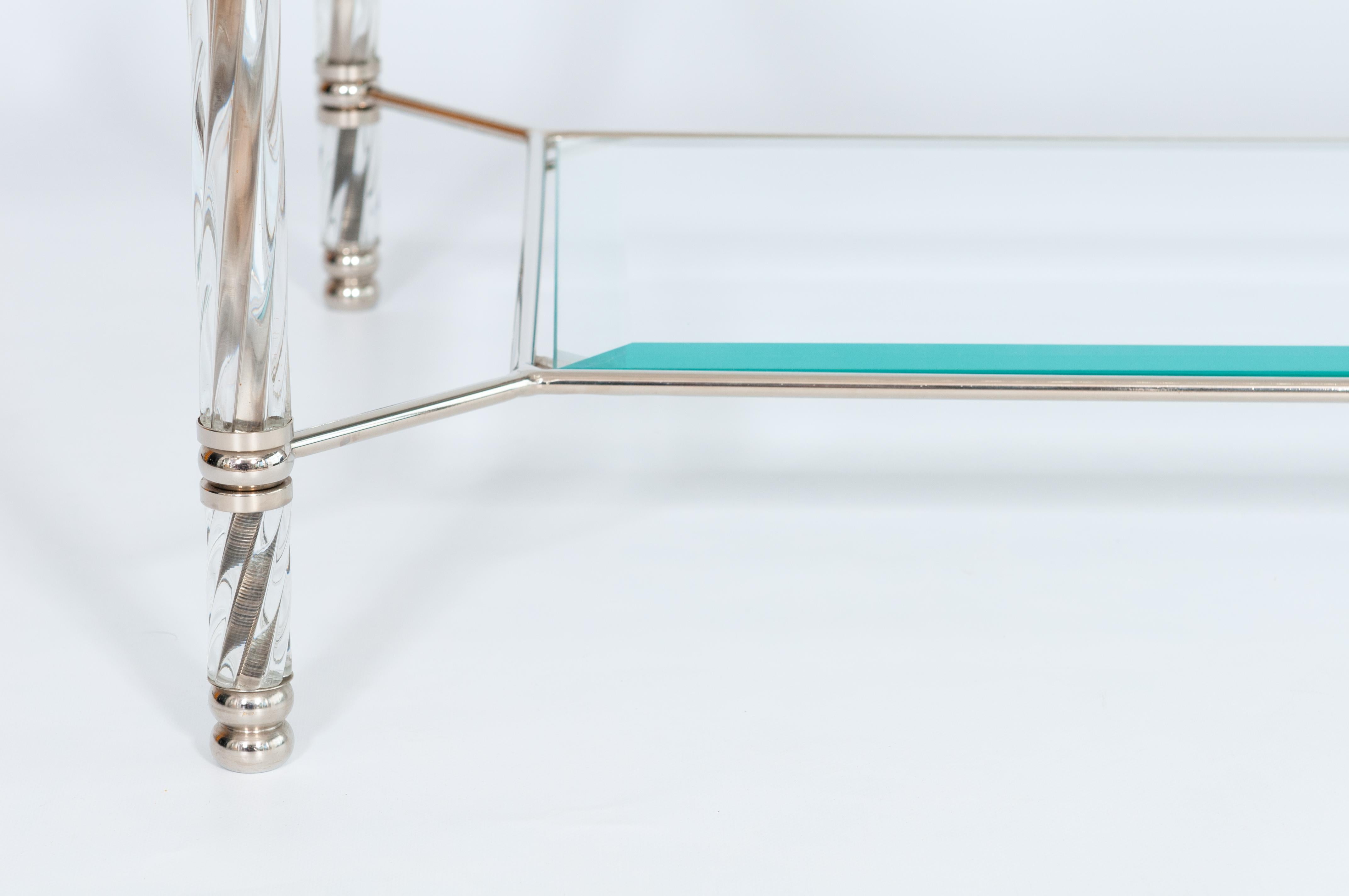 Mesa de centro de cristal de Murano transparente y cromo de Giovanni Dalla Fina, años 70 Vidrio en venta
