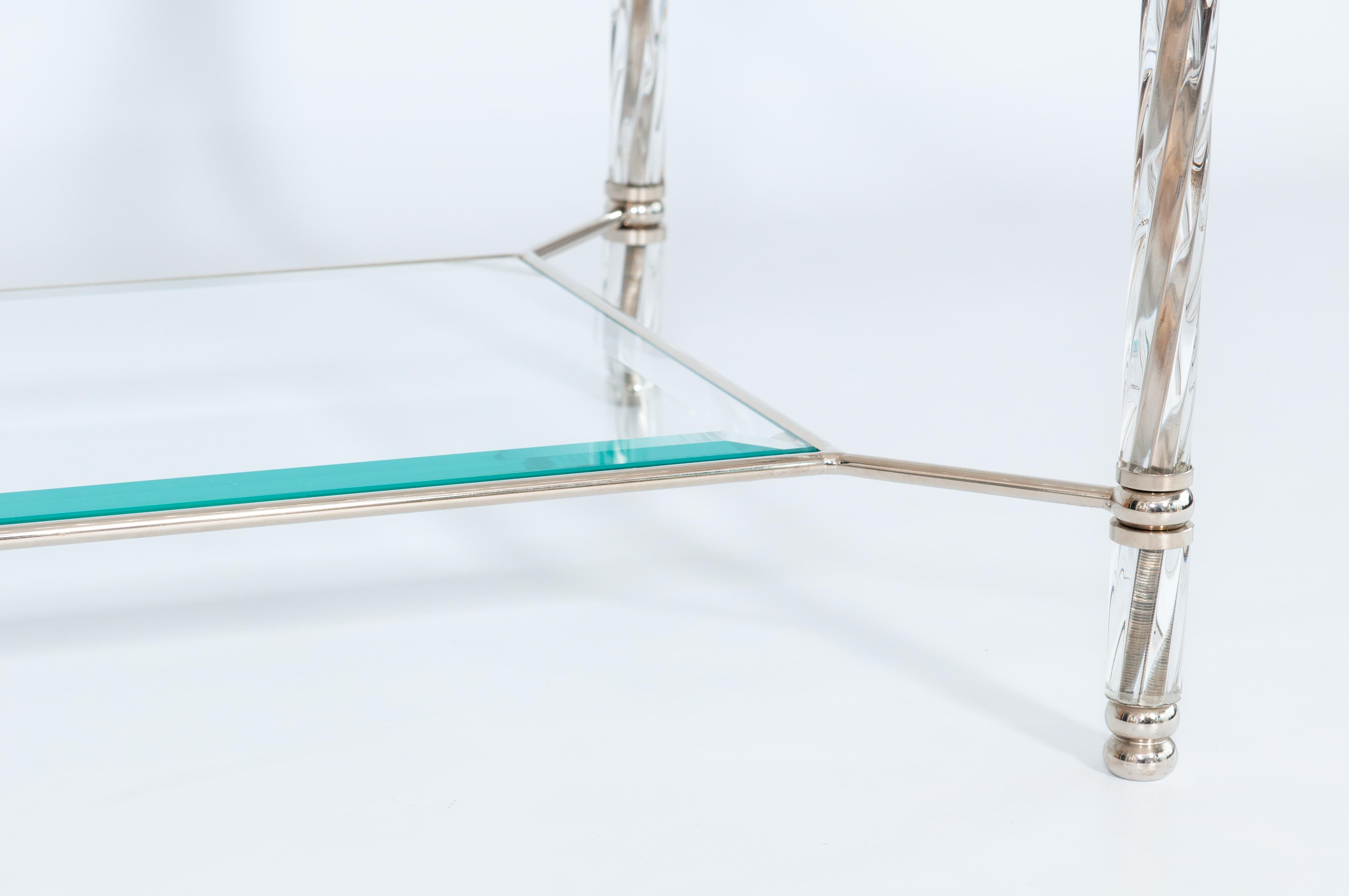 Mesa de centro de cristal de Murano transparente y cromo de Giovanni Dalla Fina, años 70 en venta 1