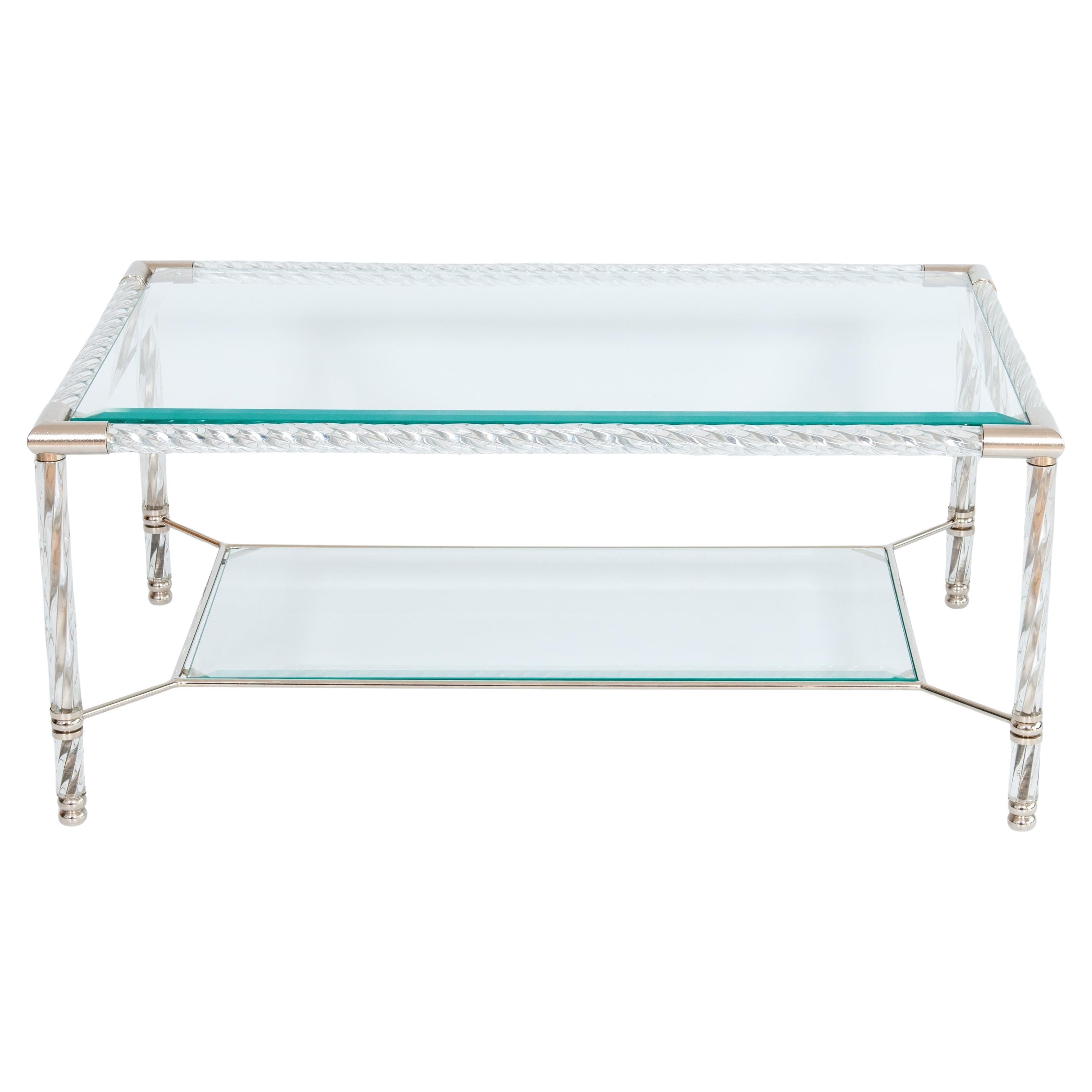 Mesa de centro de cristal de Murano transparente y cromo de Giovanni Dalla Fina, años 70 en venta