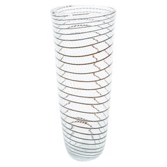 Transparent Murano Glass Artistic Vase with Black and White Patterns, 1990s
