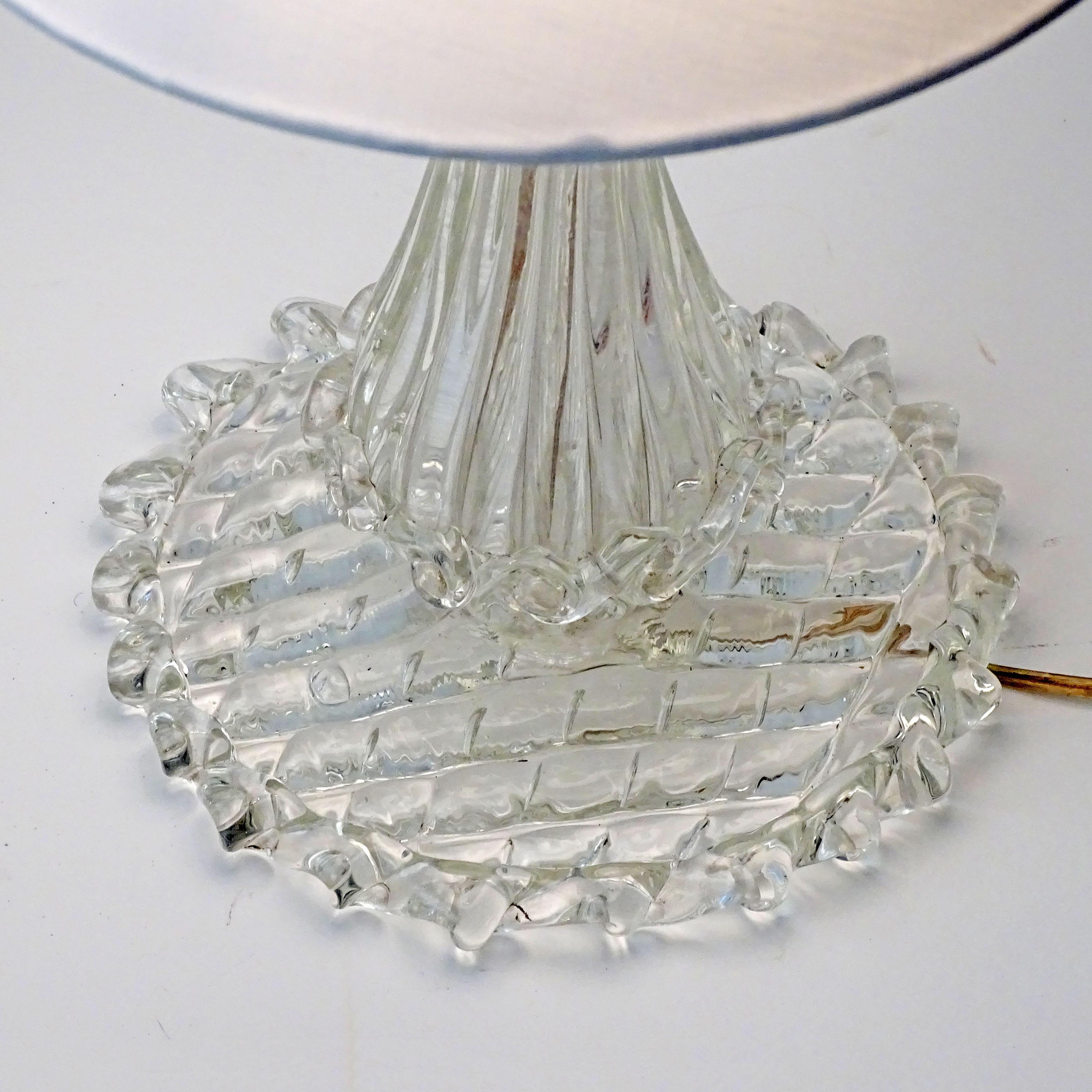 Splendid Transparent Murano Glass Crinolina Table Lamp, Italy 1940s 
Measurements without shade diameter 15.5 x H 23 cm
