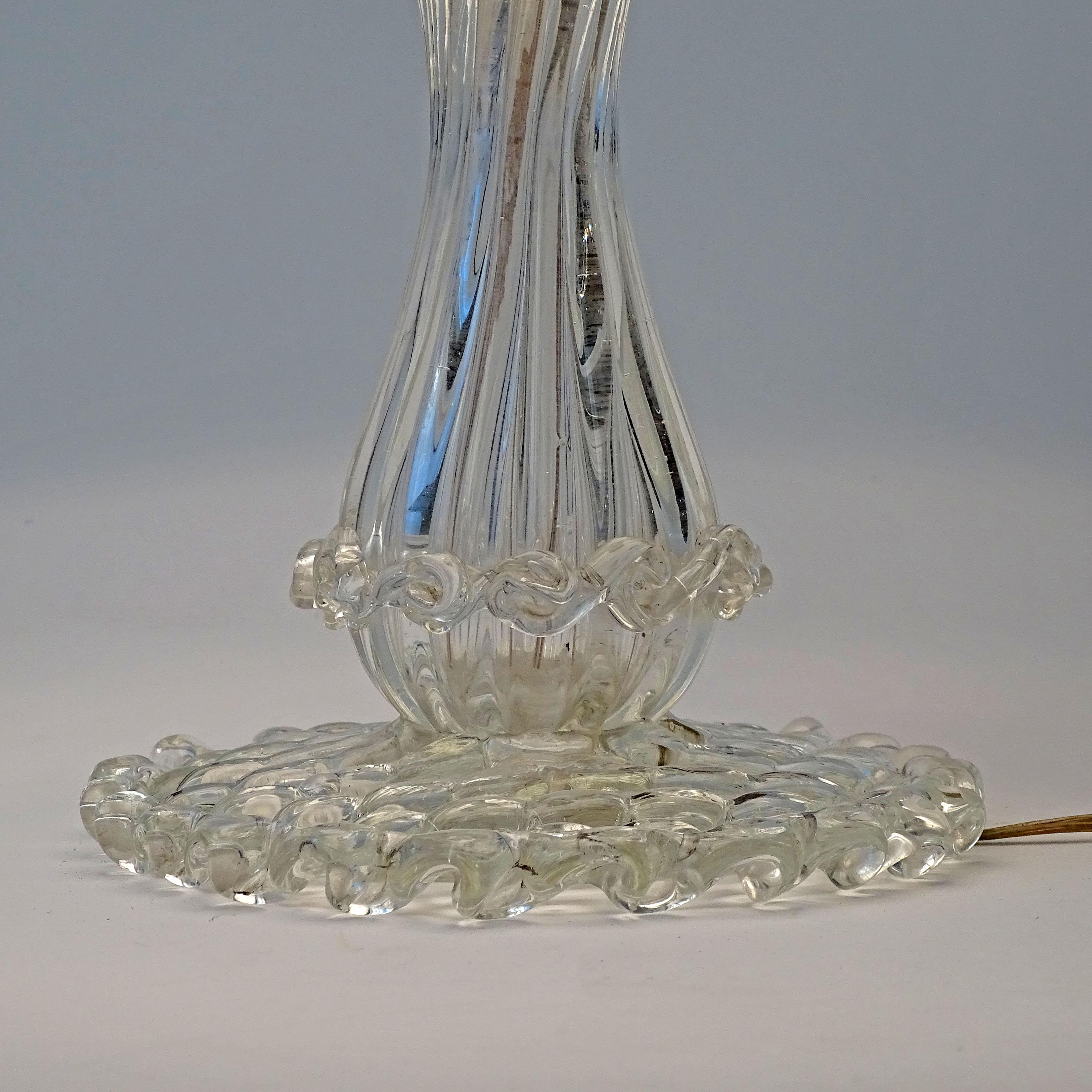 Mid-Century Modern Transparent Murano Glass Crinolina Table Lamp, Italy 1940s For Sale
