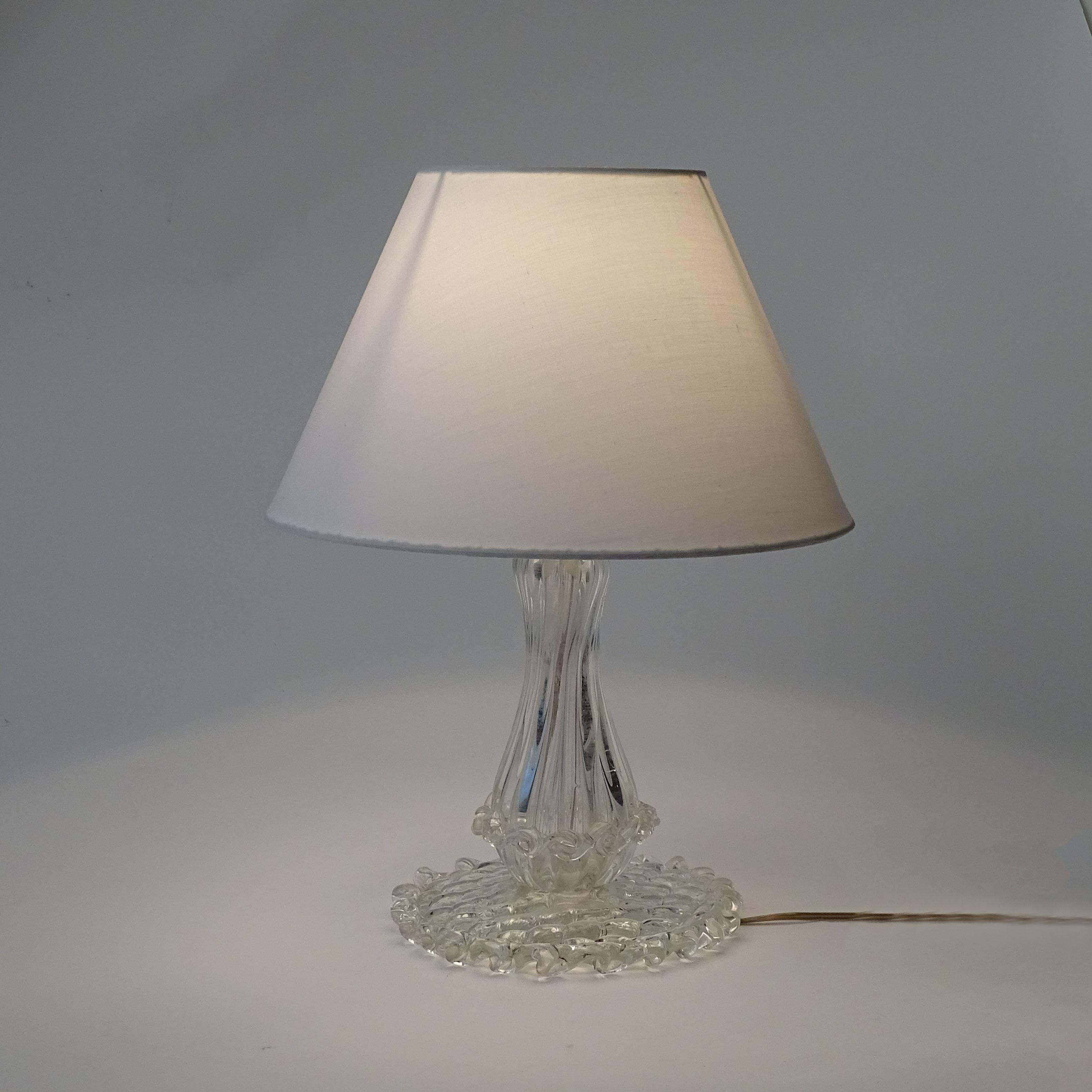 Italian Transparent Murano Glass Crinolina Table Lamp, Italy 1940s For Sale