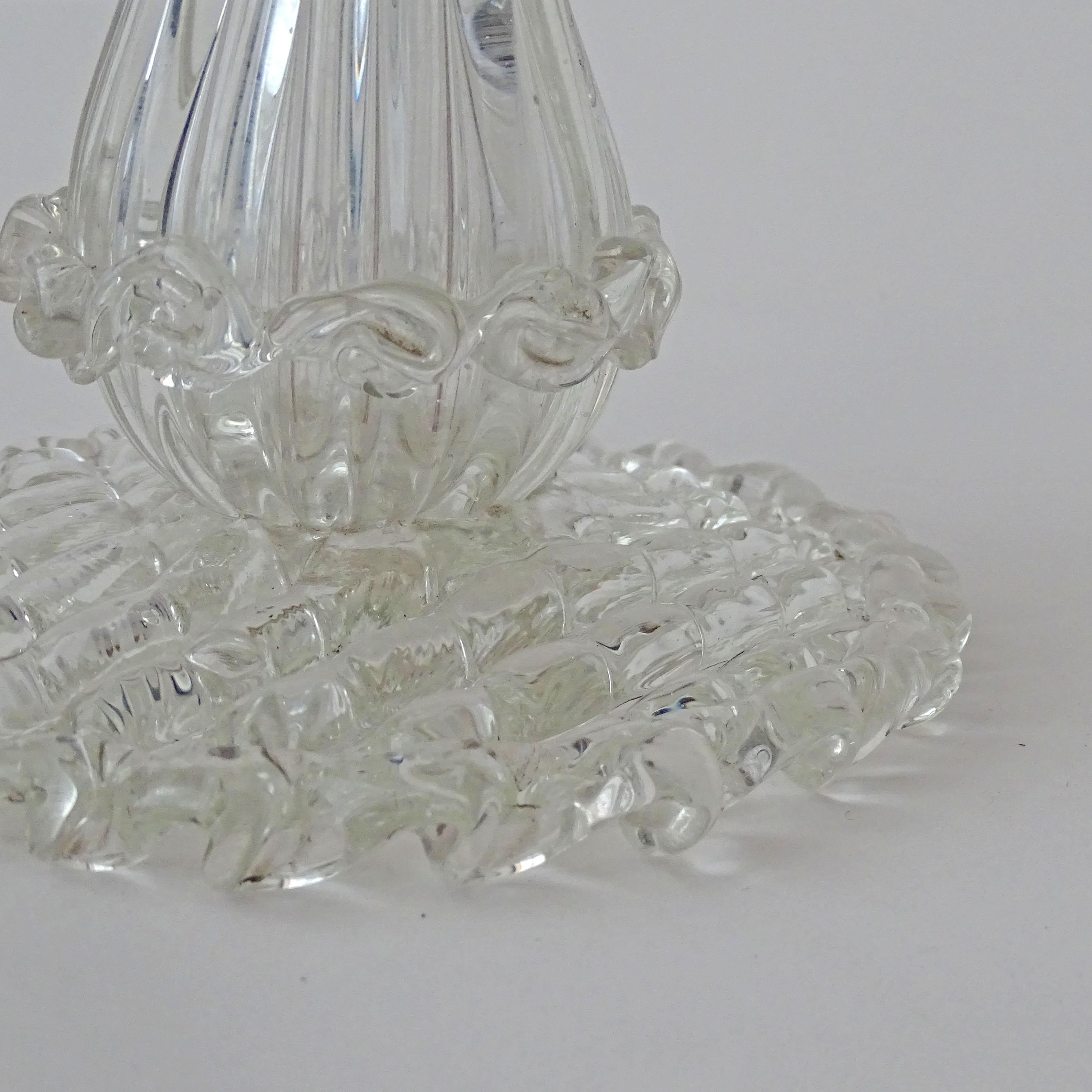 Mid-20th Century Transparent Murano Glass Crinolina Table Lamp, Italy 1940s For Sale