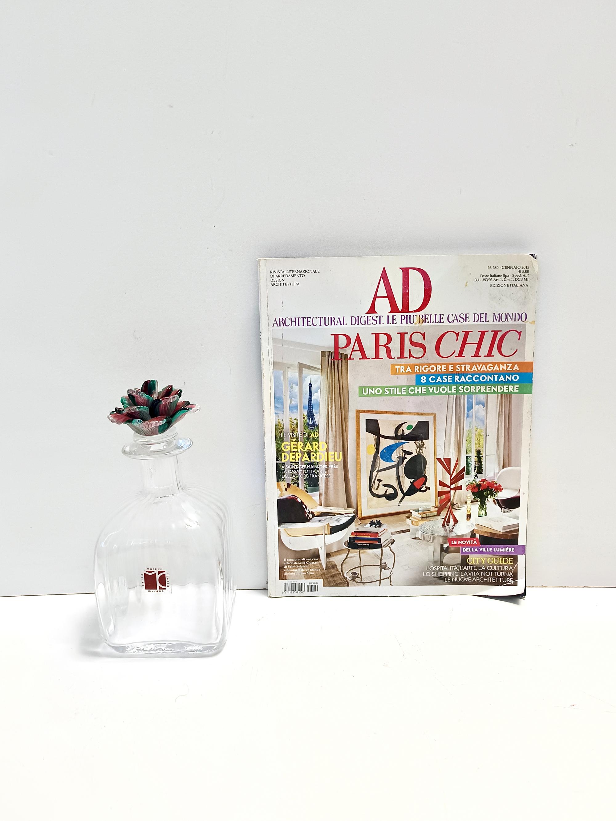 Post-Modern Transparent Murano Glass Decanter Bottle by Carlo Moretti, Italy For Sale