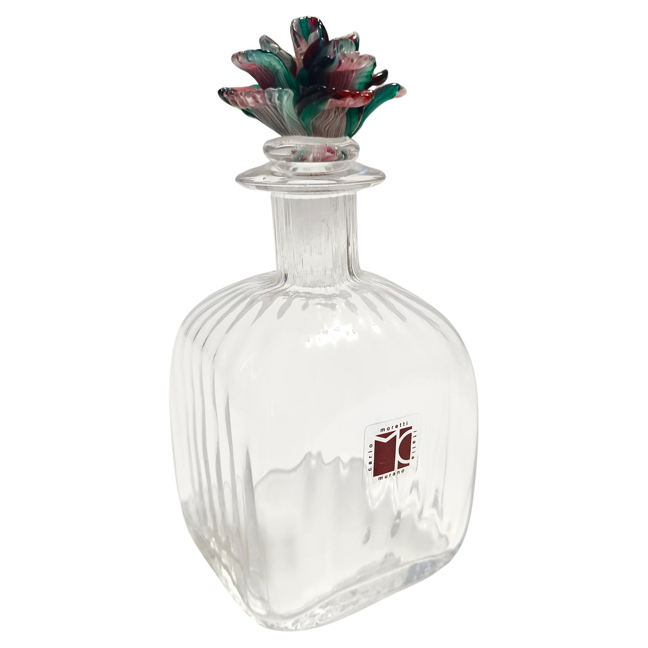 Transparent Murano Glass Decanter Bottle by Carlo Moretti, Italy For Sale