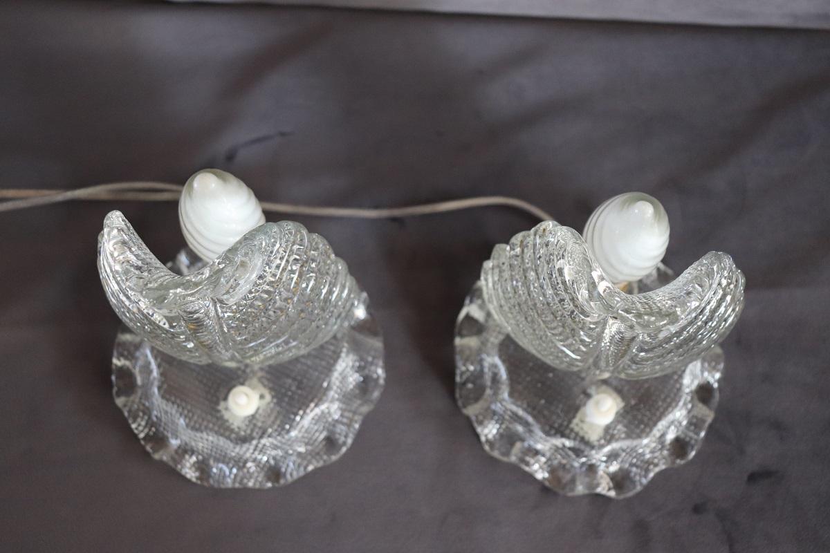 Transparent Murano Glass Pair of Table Lamps, Barovier & Toso 1950s 9