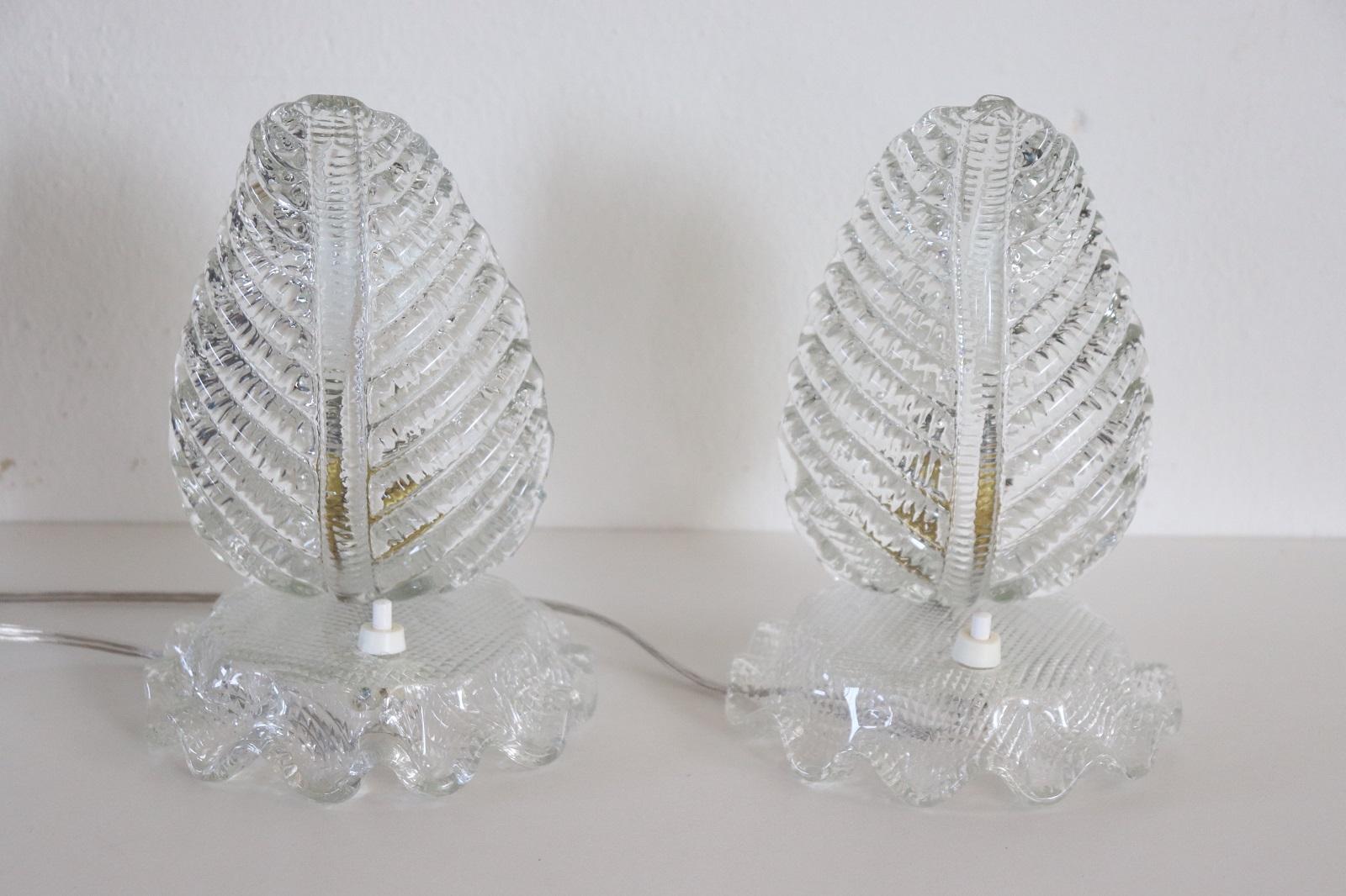 Transparent Murano Glass Pair of Table Lamps, Barovier & Toso 1950s 11