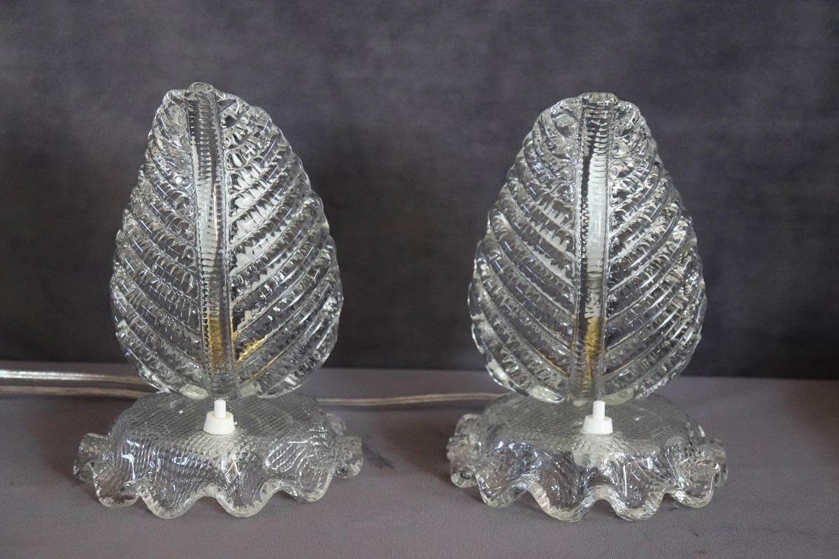 Transparent Murano Glass Pair of Table Lamps, Barovier & Toso 1950s In Good Condition In Casale Monferrato, IT