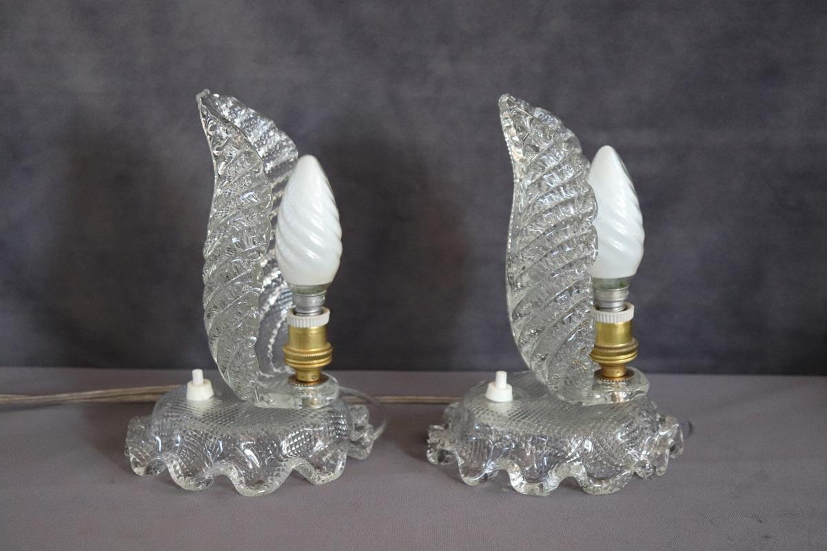 Mid-20th Century Transparent Murano Glass Pair of Table Lamps, Barovier & Toso 1950s
