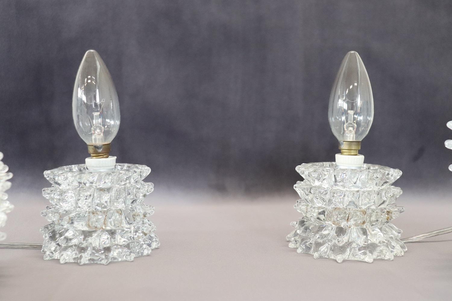 Transparent Murano Glass Pair of Table Lamps by Barovier & Toso, 1940s 1