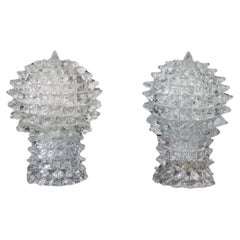 Transparent Murano Glass Pair of Table Lamps by Barovier & Toso, 1940s