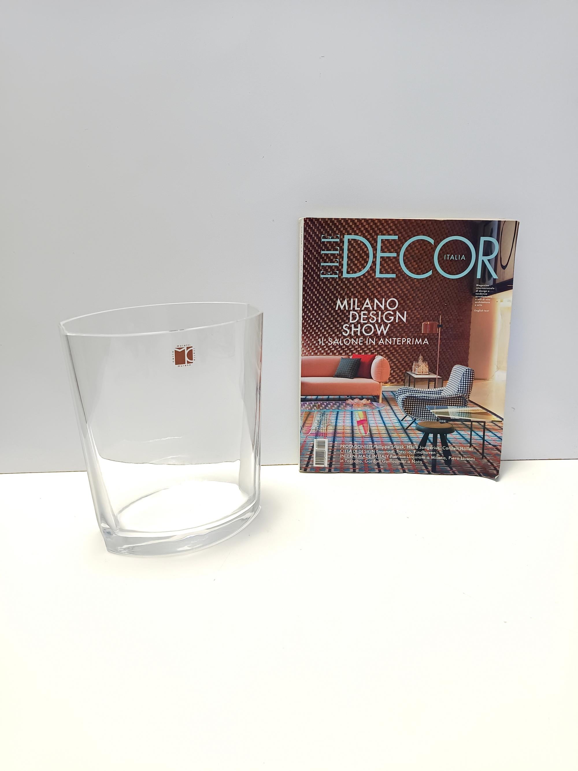 Postmoderno Vaso trasparente in vetro di Murano di Carlo Moretti, firmato ed etichettato, Italia anni '90 in vendita