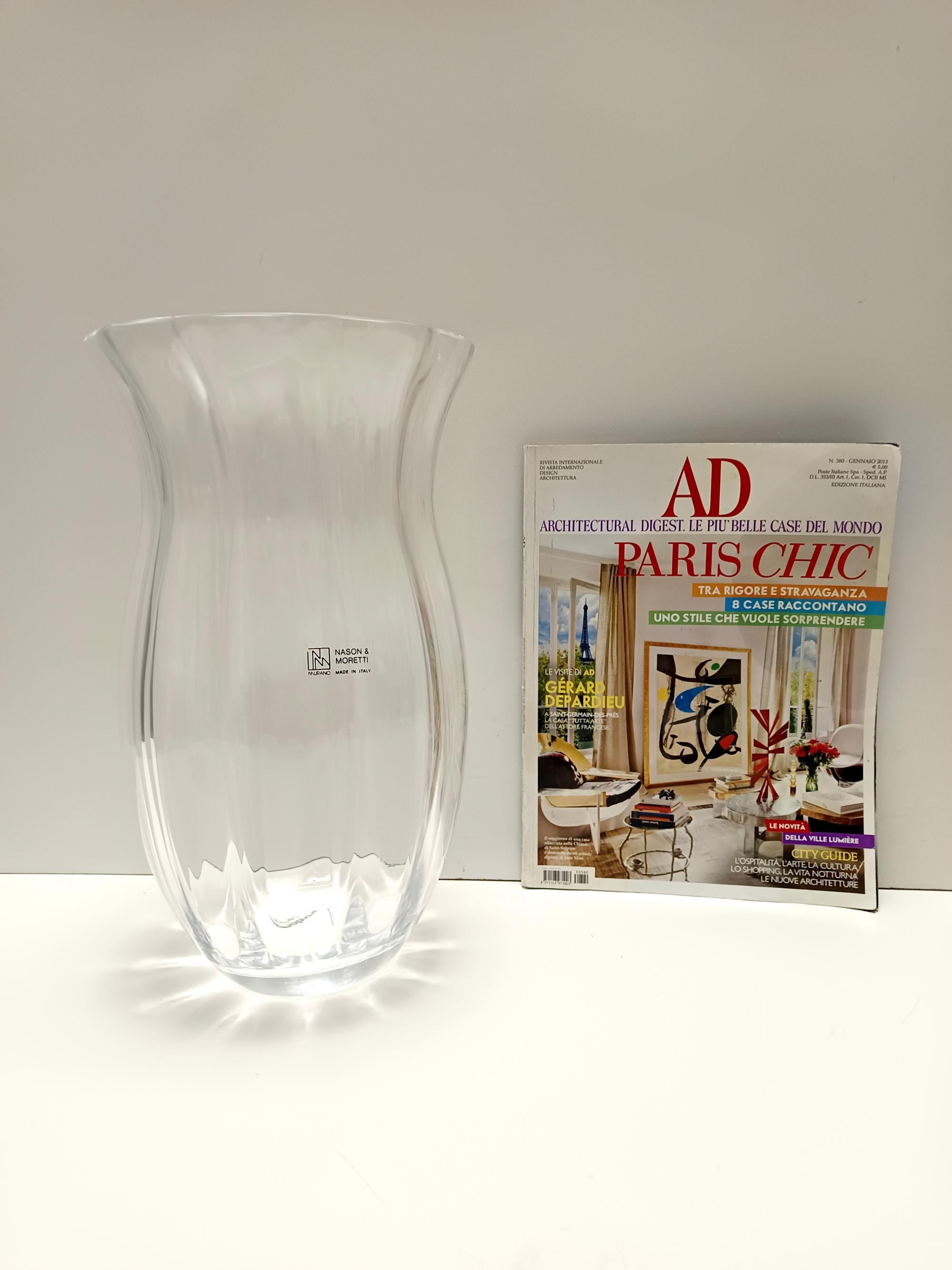 Made in Italy, 1990s.
Made in hand-blown Murano glass. 
It is labeled by Nason & Moretti.
This vase might show slight traces of use since it's vintage, but it can be considered as in excellent original condition and ready to become a piece in a