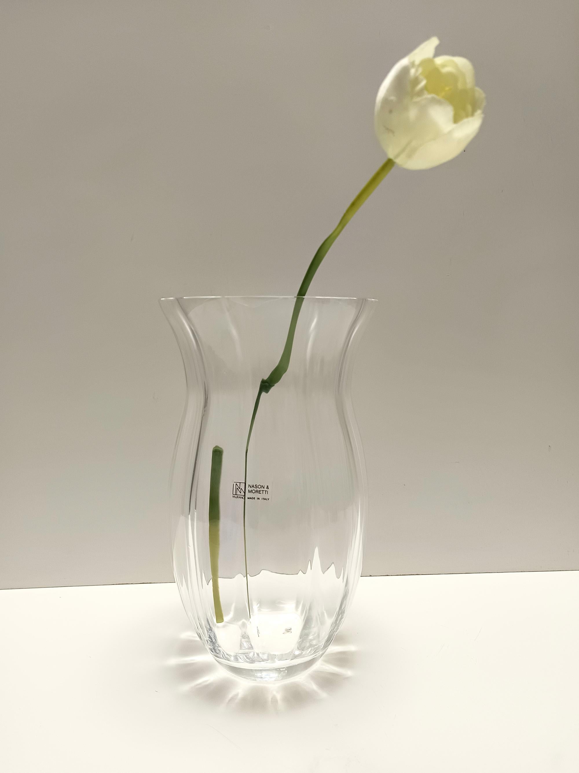 Italian Transparent Murano Glass Vase by Moretti and Nason, Labeled, Italy 1990s For Sale