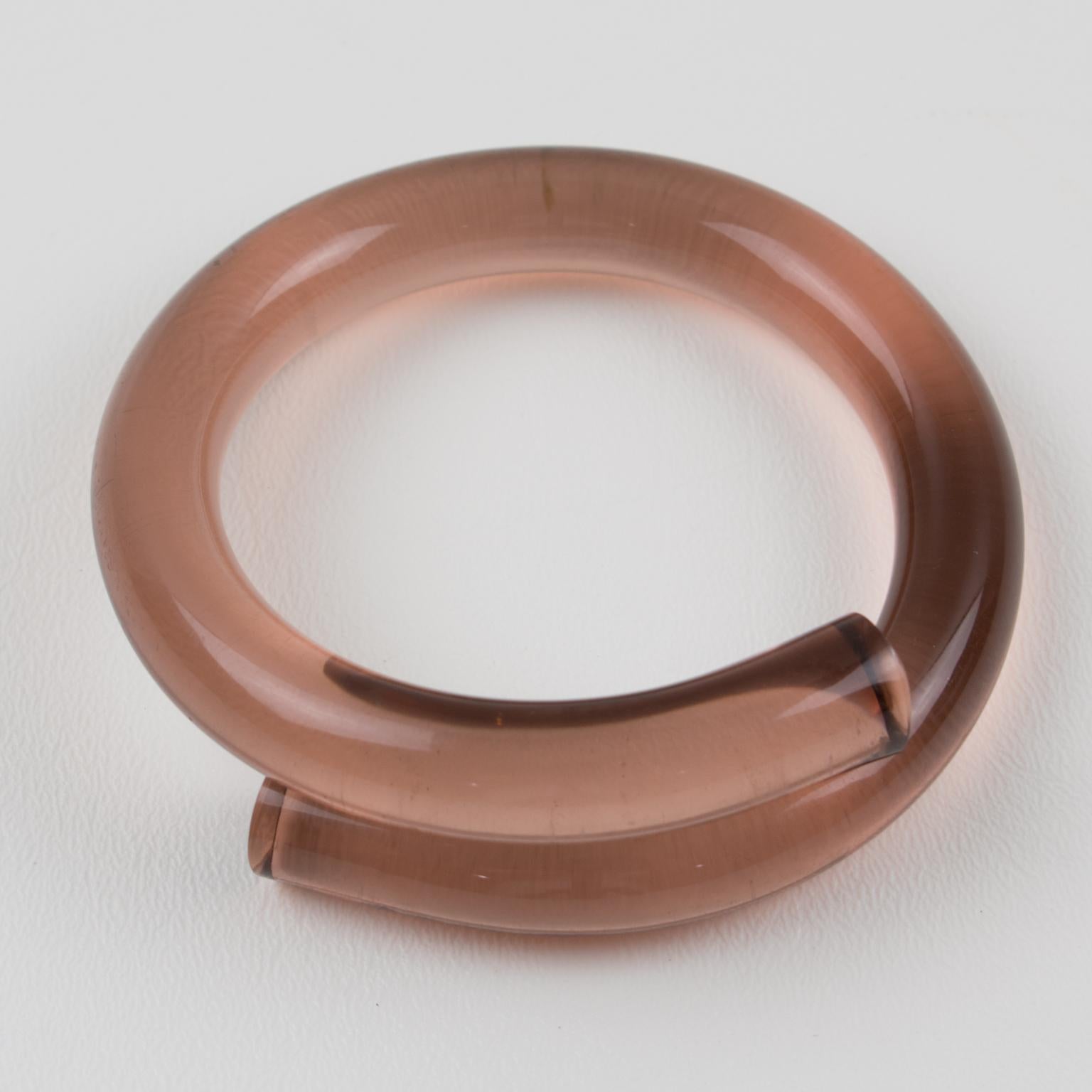 Modernist Transparent Pink Lucite Bypass Bracelet For Sale