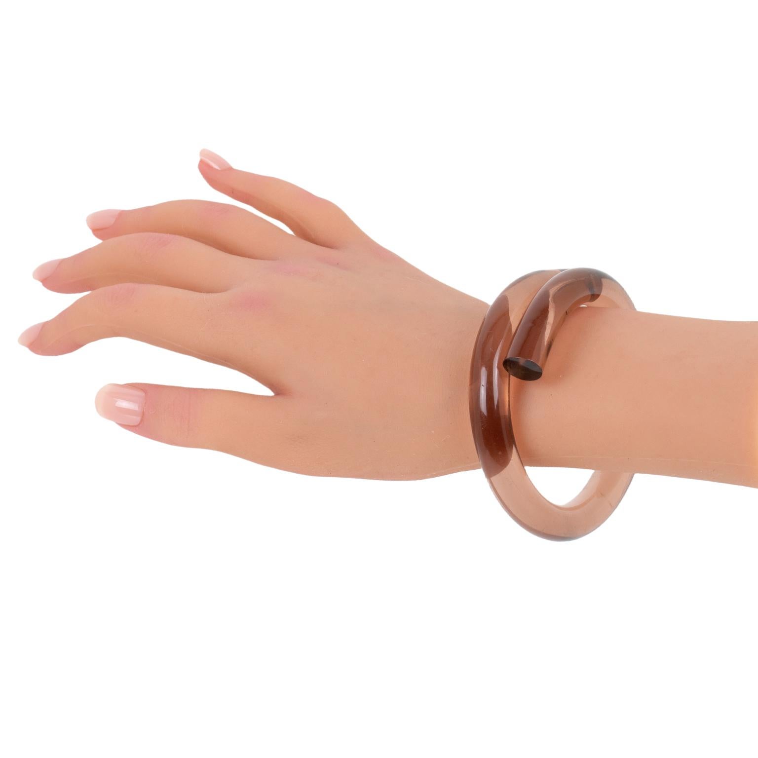 Transparent Pink Lucite Bypass Bracelet For Sale 2
