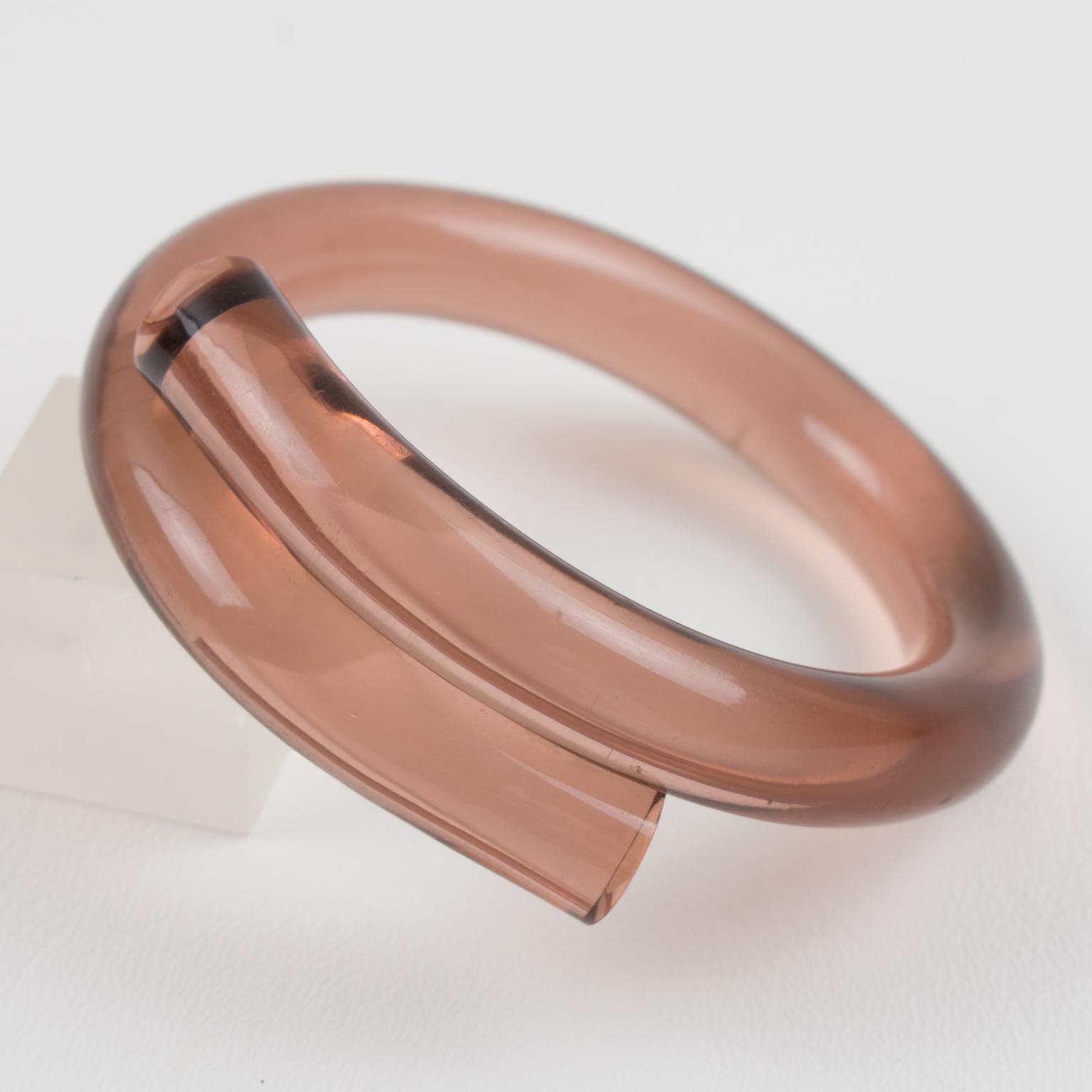 Transparent Pink Lucite Bypass Bracelet For Sale 4