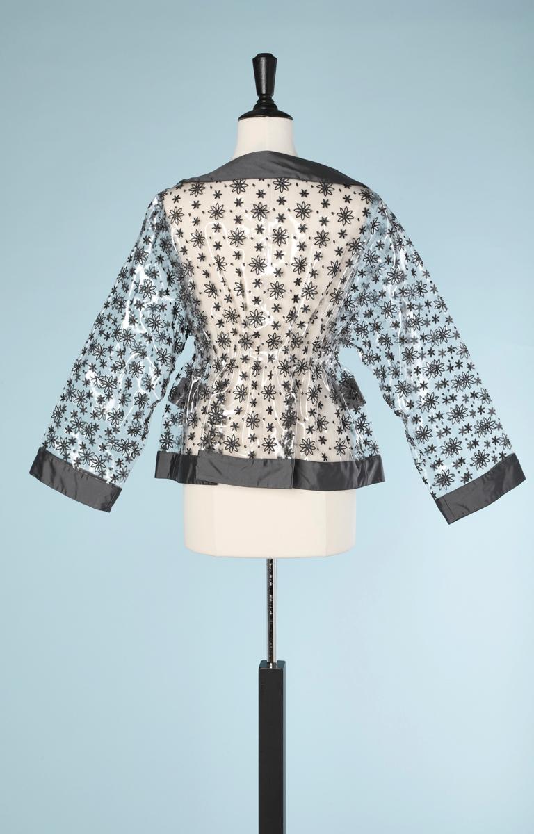 Gray Transparent plastic jacket with grey Moschino embroidery For Sale