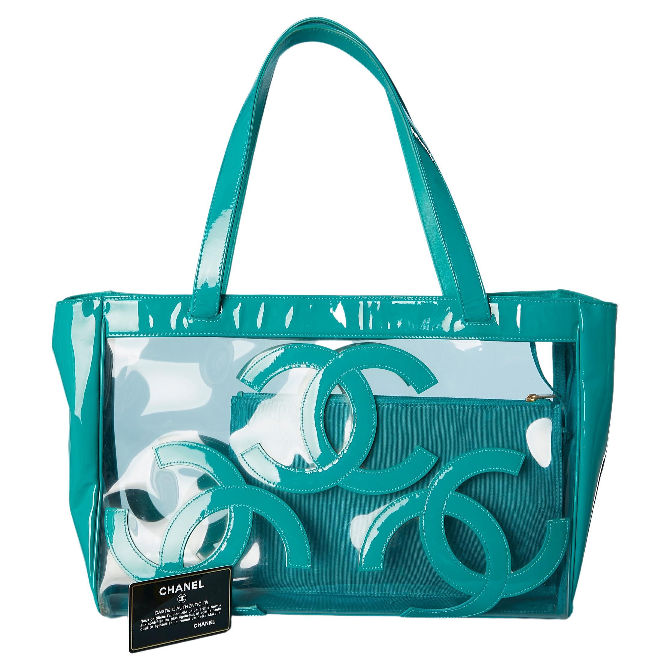 Transparent PVC and green patent leather tote bag with Ottoman pouch CHANEL  at 1stDibs