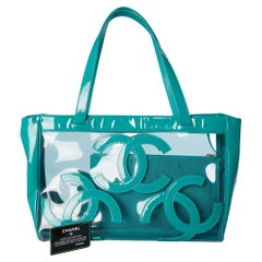 Transparent PVC and green patent leather tote bag with Ottoman pouch CHANEL 