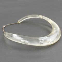 Transparent Resin Rigid Collar Necklace with Silver Flakes Inclusions