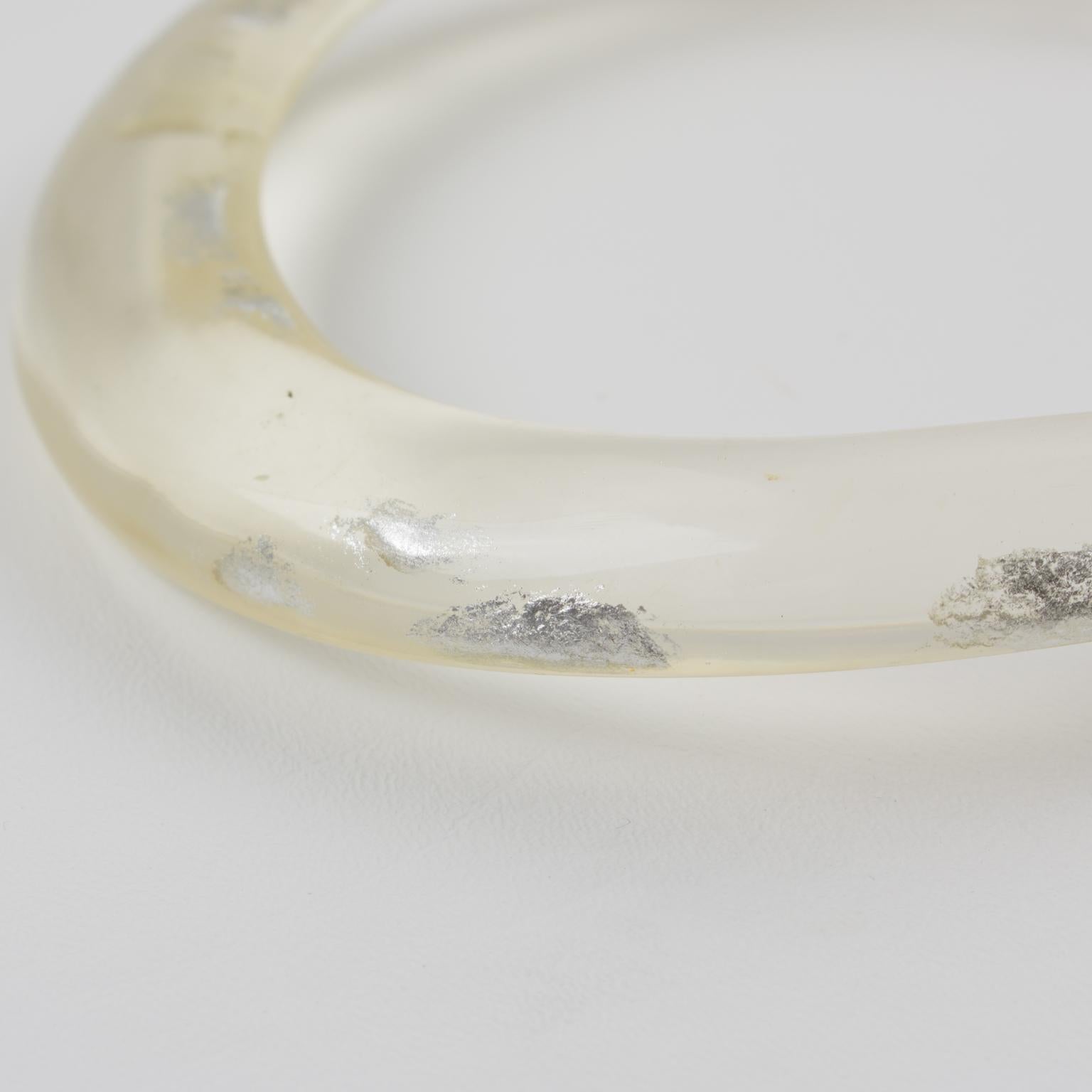 da uomo o donna Collana con collare rigido in resina trasparente con inclusioni di scaglie d'argento in vendita