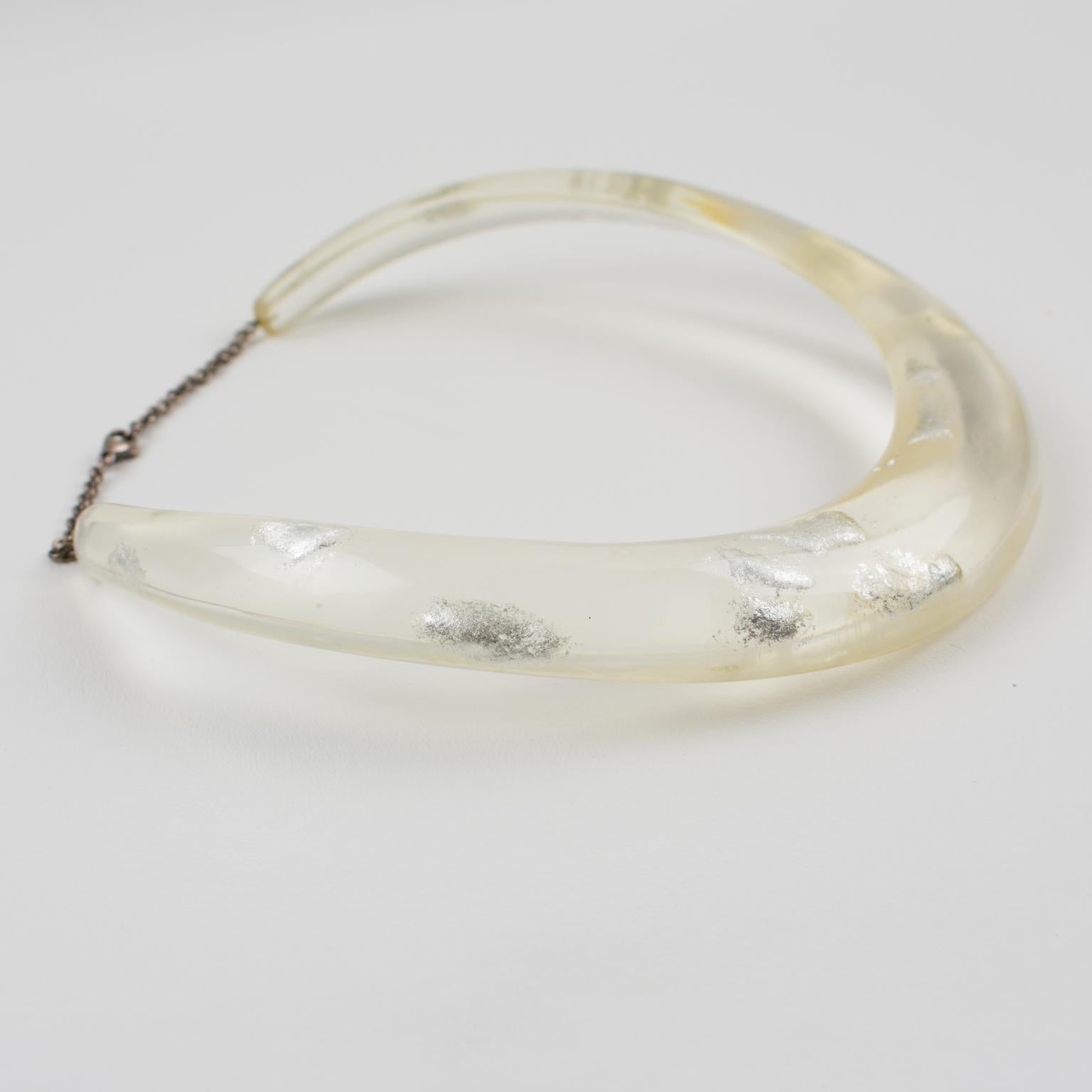 Transparent Resin Rigid Collar Necklace with Silver Flakes Inclusions For Sale 2