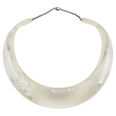 Transparent Resin Rigid Collar Necklace with Silver Flakes Inclusions