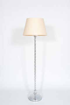 Contemporary Murano Floor Lamp in Transparent Blown Glass Torchon Design