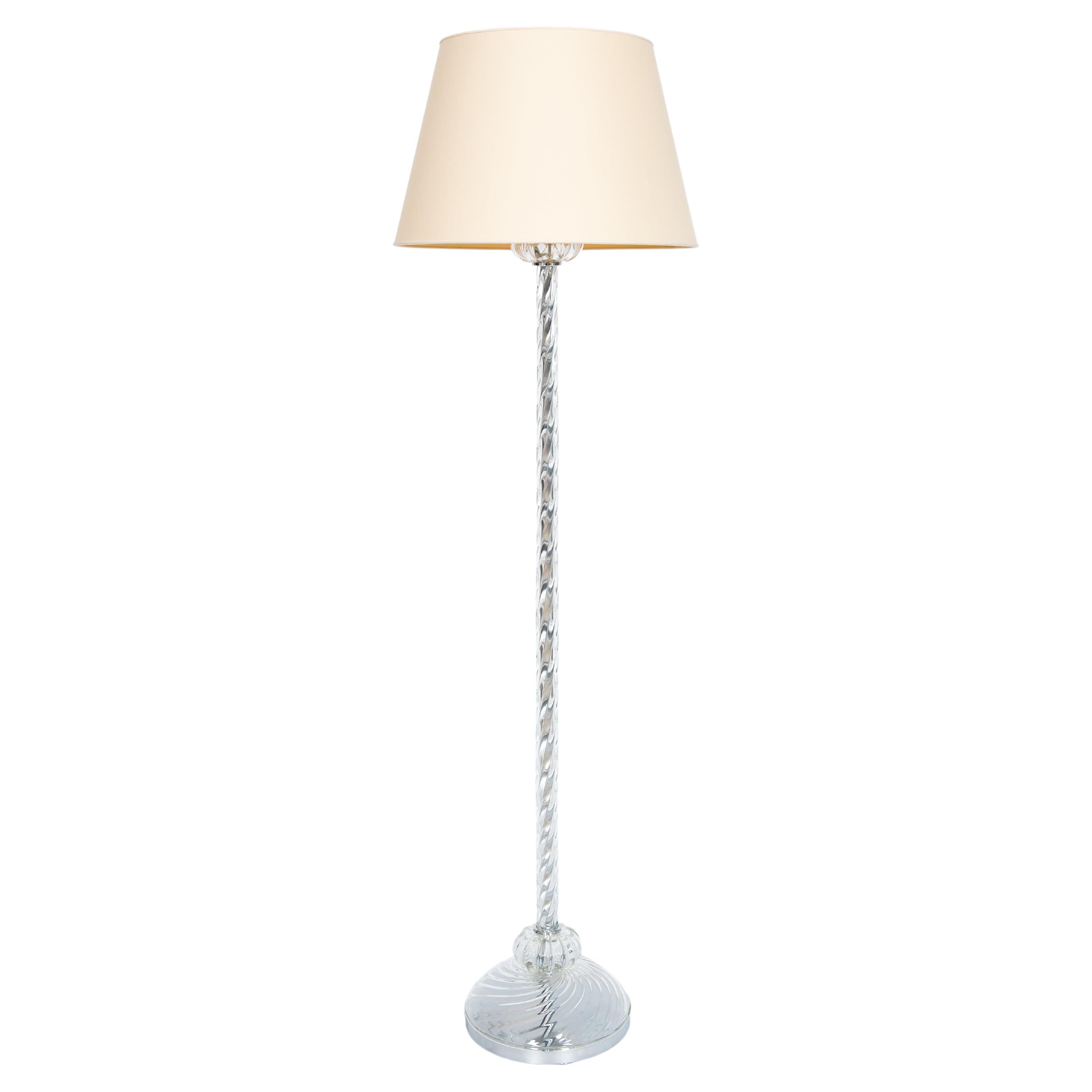 Transparent Torchon Floor Lamp in Blown Murano Glass, Contemporary, Venice For Sale