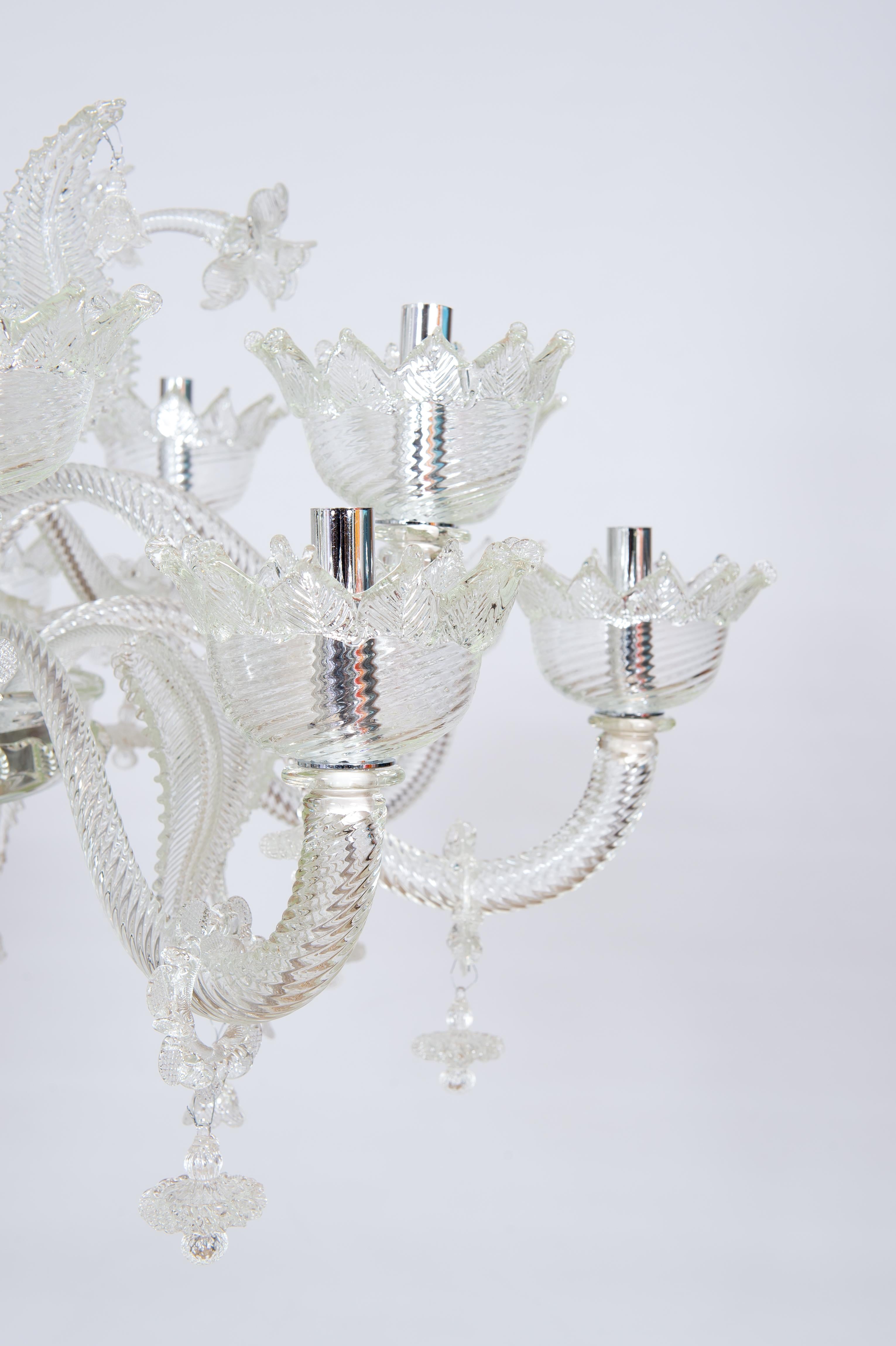 Transparent Venetian Murano Glass Chandelier with 16 Lights, 21st Century For Sale 3