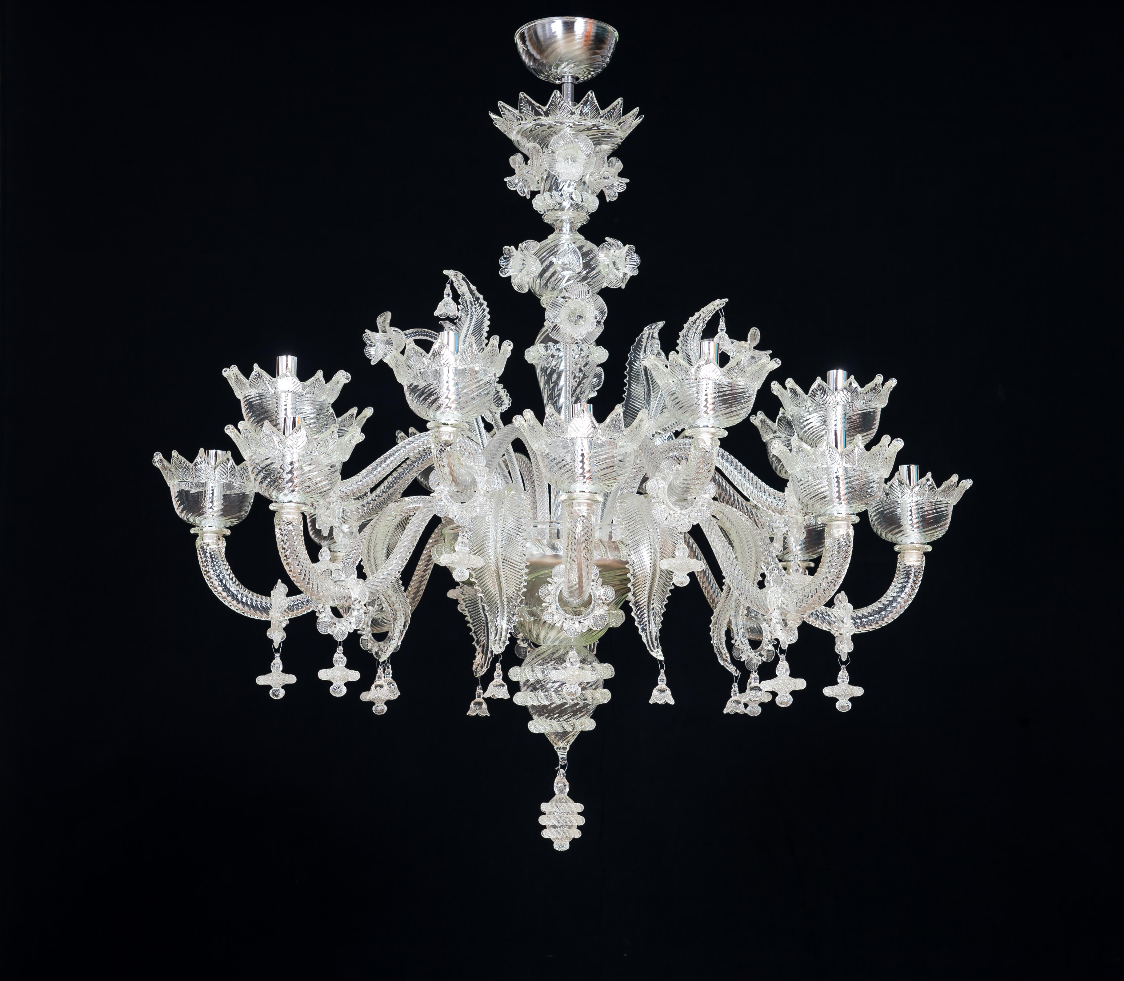 Transparent Venetian Murano Glass Chandelier with 16 Lights, 21st Century For Sale 12
