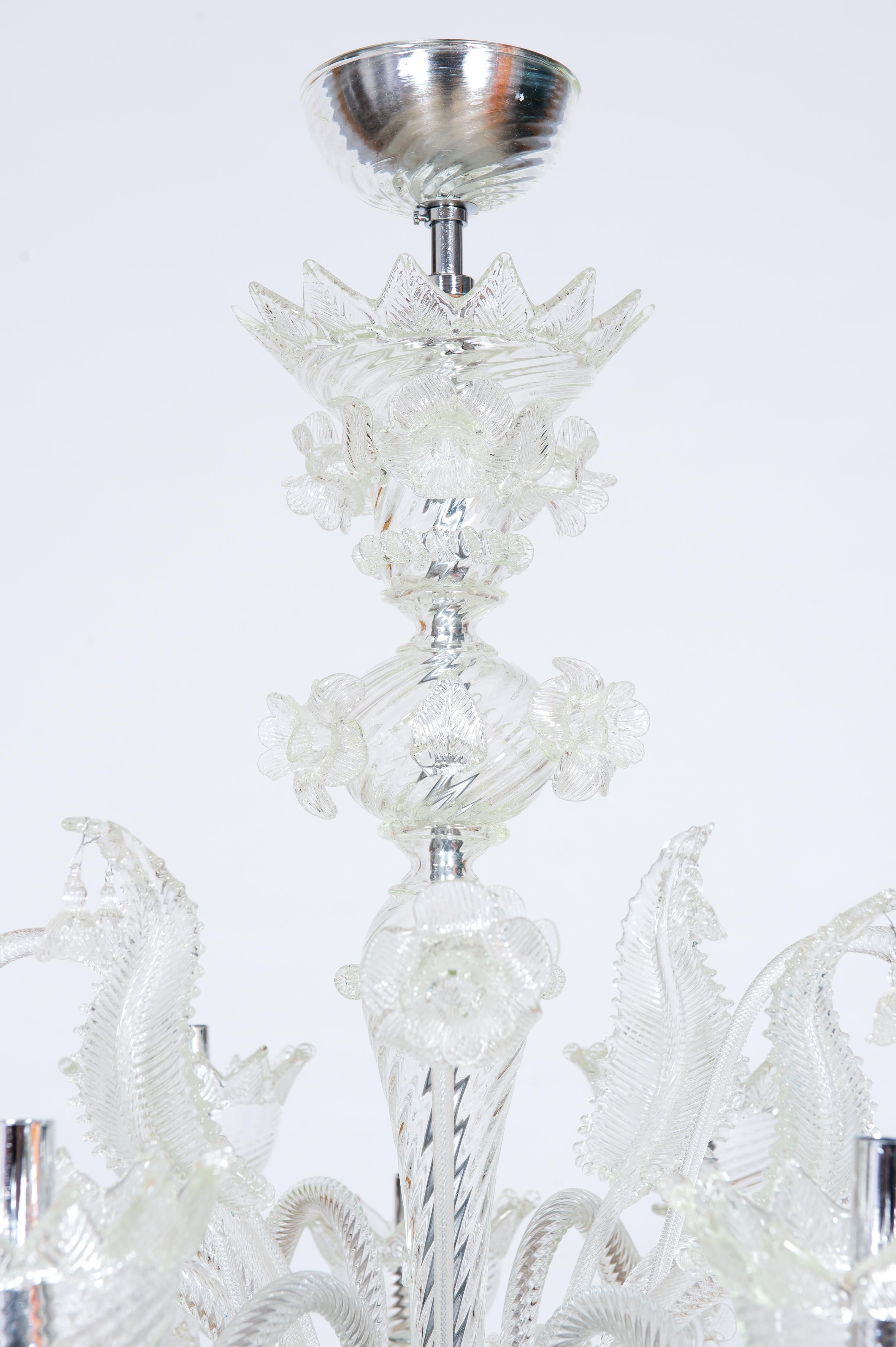 Modern Transparent Venetian Murano Glass Chandelier with 16 Lights, 21st Century For Sale