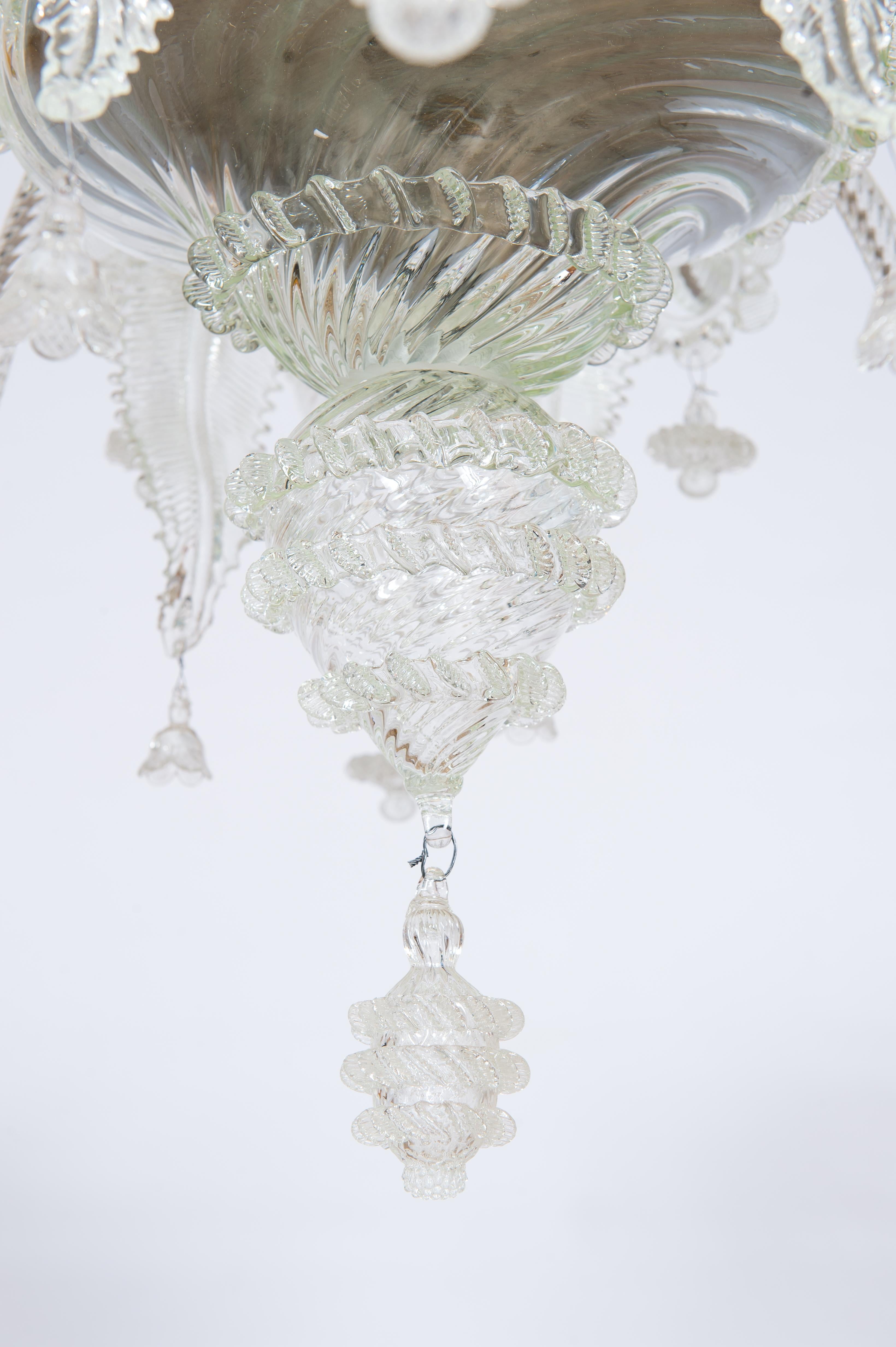 Hand-Crafted Transparent Venetian Murano Glass Chandelier with 16 Lights, 21st Century For Sale