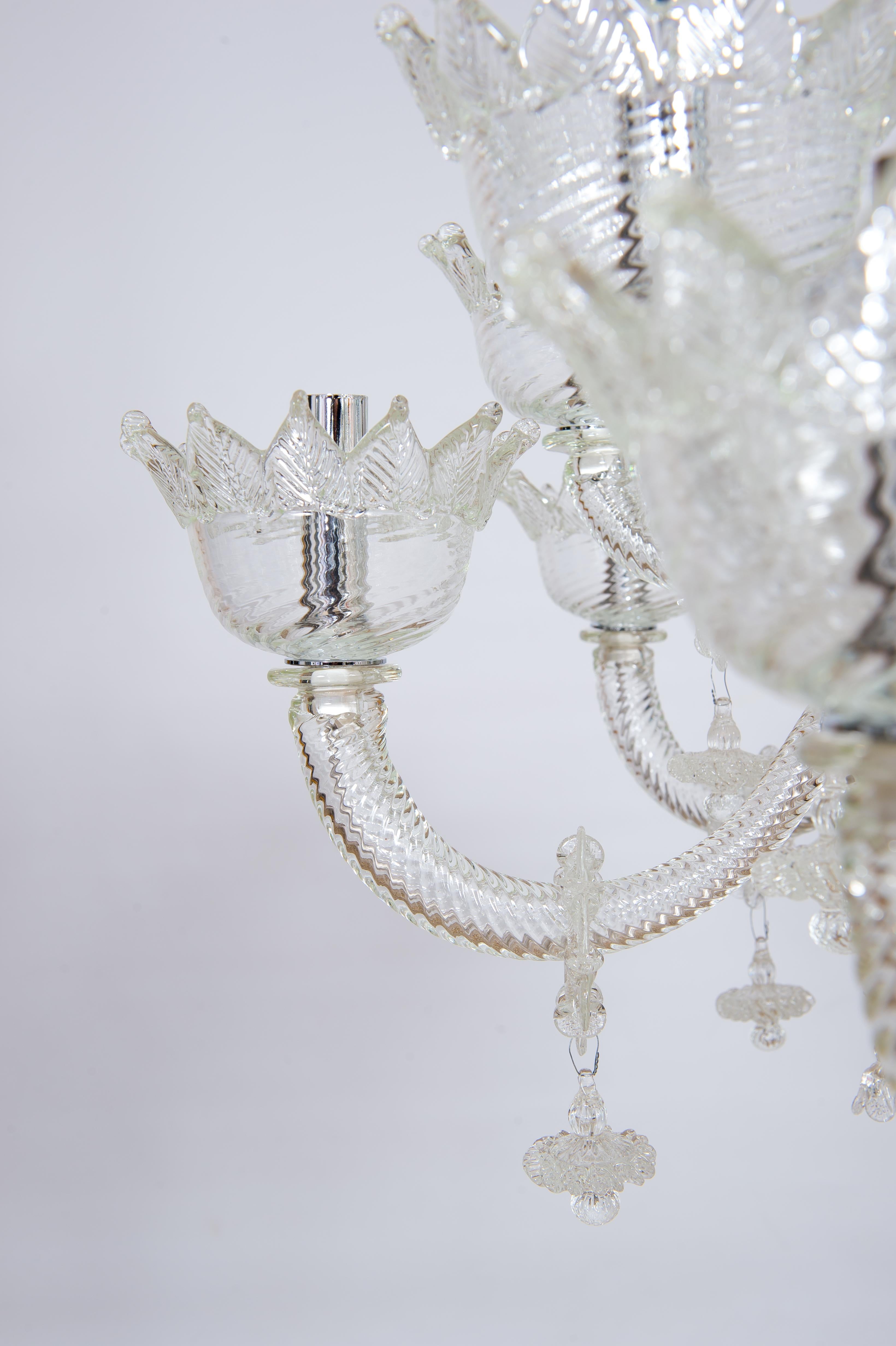 Transparent Venetian Murano Glass Chandelier with 16 Lights, 21st Century For Sale 1