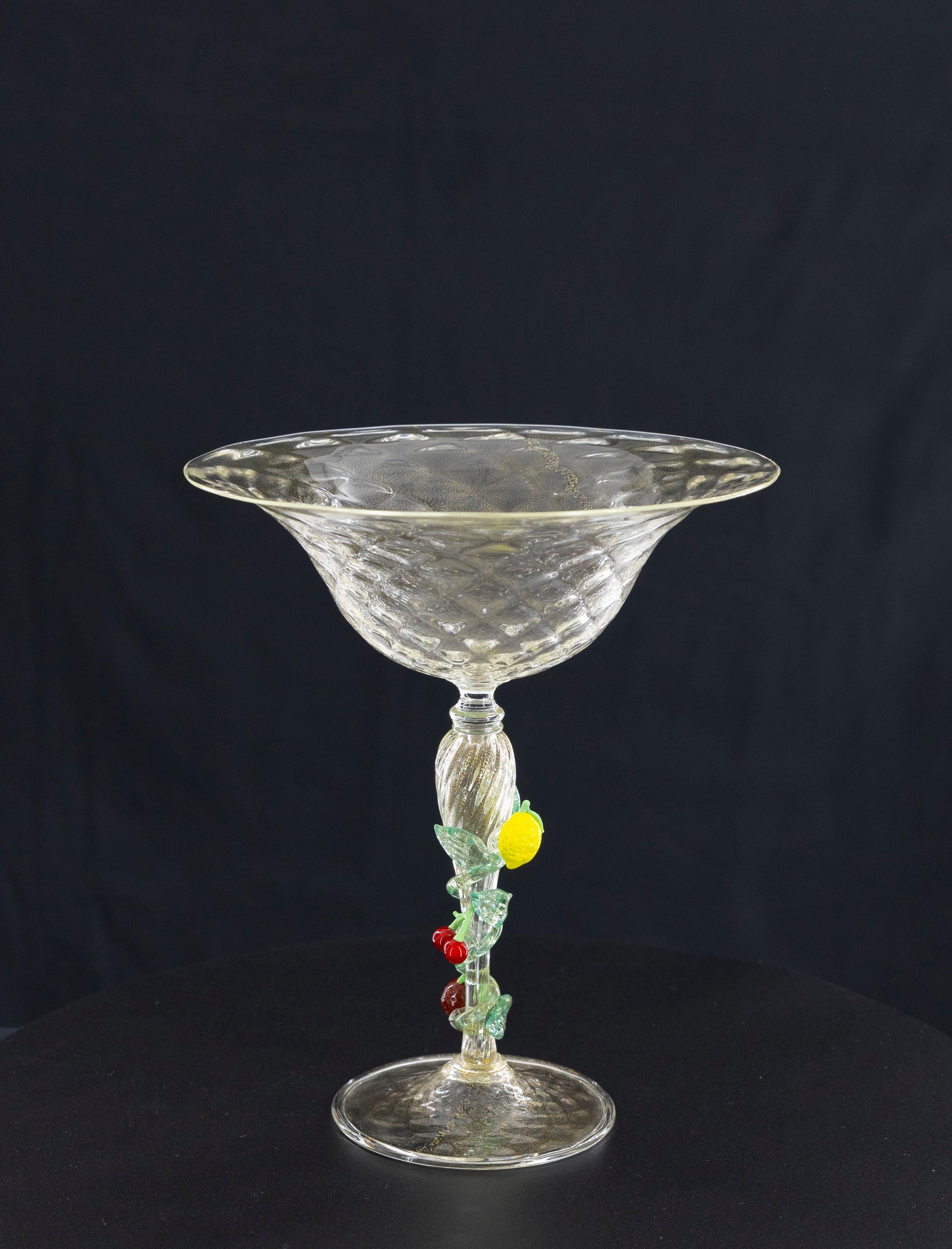Transparent Venetian Murano Stem Glass with Gold Finishes Italy 1990s For Sale 3