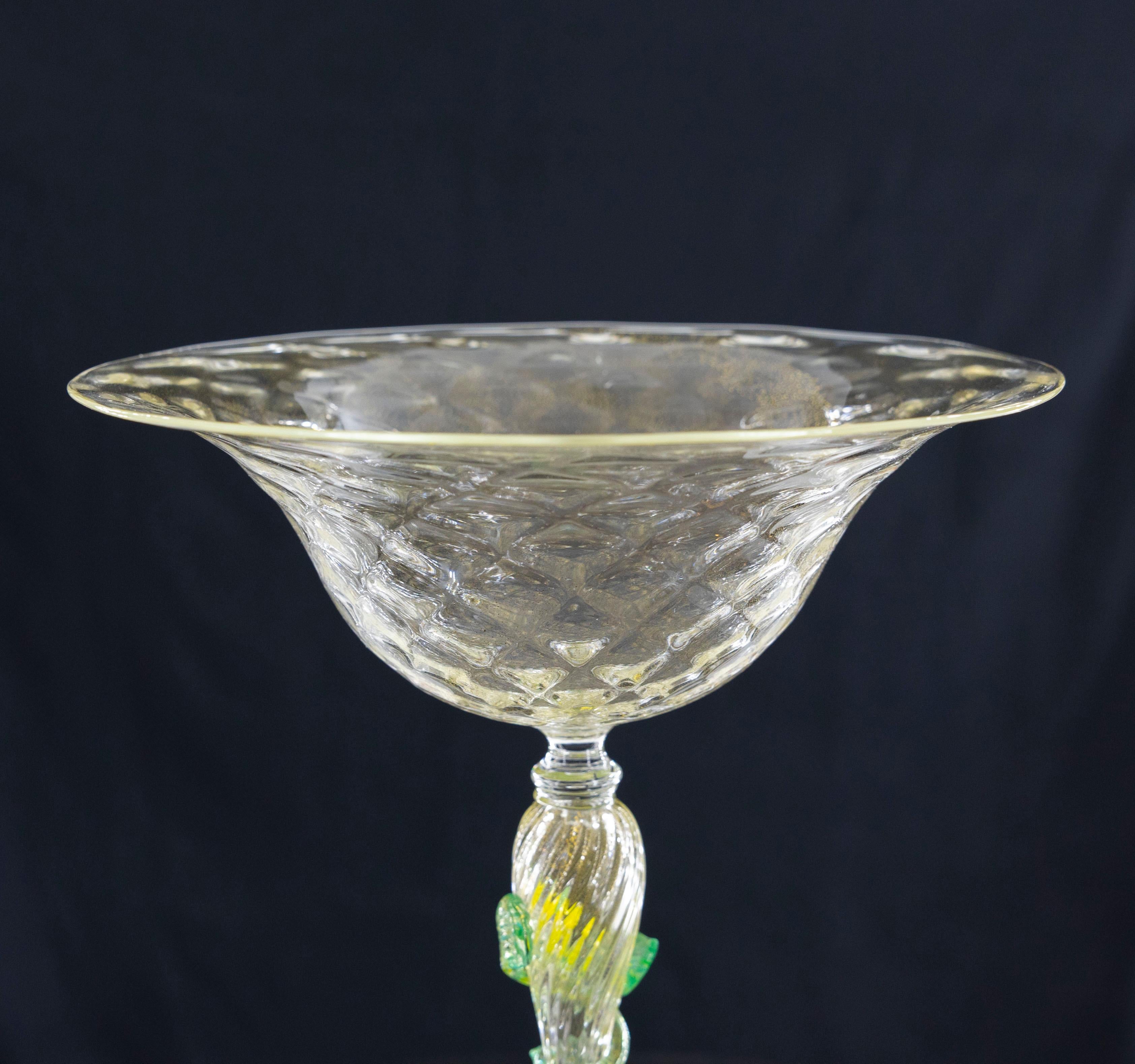 Transparent Venetian Murano Stem Glass with Gold Finishes Italy 1990s For Sale 1