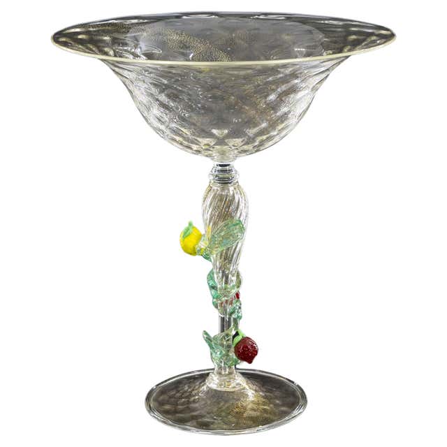 Venetian Murano Glass Footed Bowl With Submerged Gold Contemporary venetian-murano-glass-footed-bowl-with-submerged-gold-contemporary