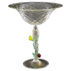 Transparent Venetian Murano Stem Glass with Gold Finishes Italy 1990s
