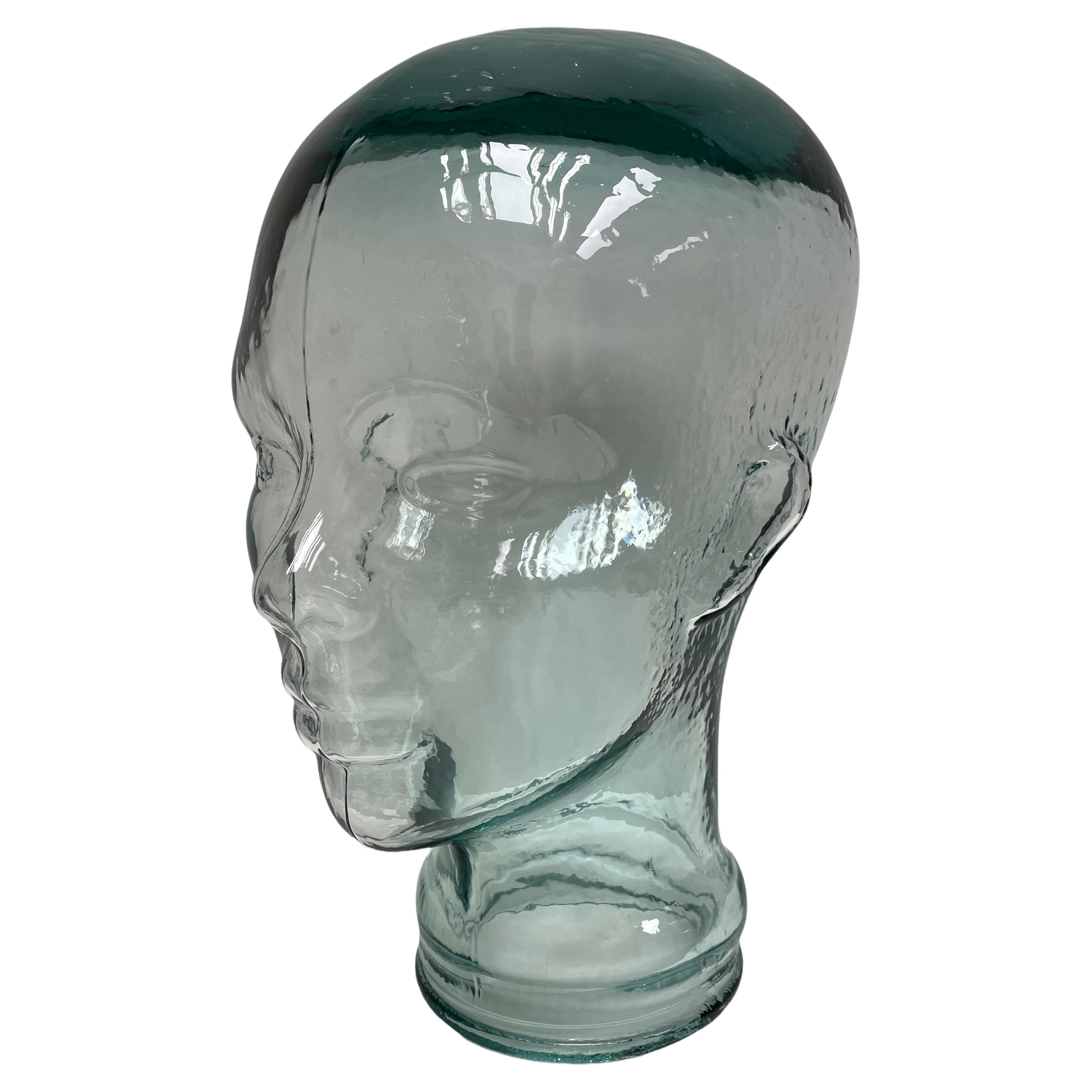 Sculpture de tête décorative en verre transparent en forme de mannequin, 1970, Autriche